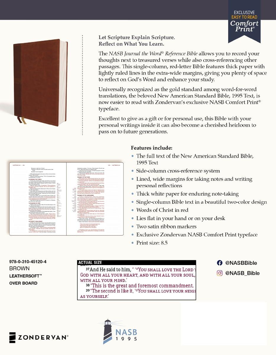 Nasb, Journal the Word Reference Bible, Leathersoft Over Board, Brown, Red Letter Edition, 1995 Text, Comfort Print - by  Zondervan (Hardcover)