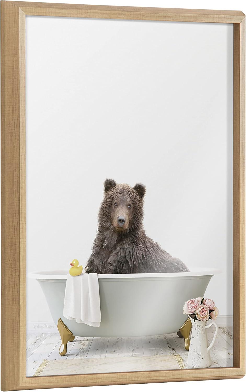 Blake Bear Cottage Bathroom Framed Glass Wall Art, 18x24 Natural