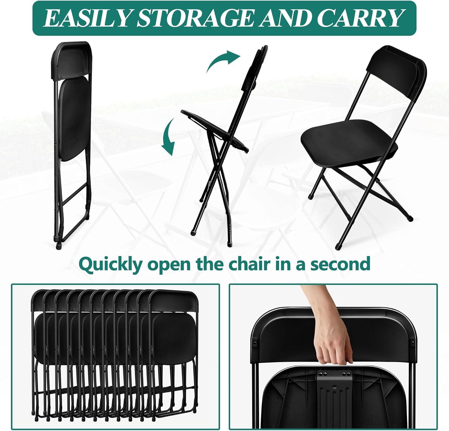 Set of 4 Black Plastic Folding Chairs with Steel Frame