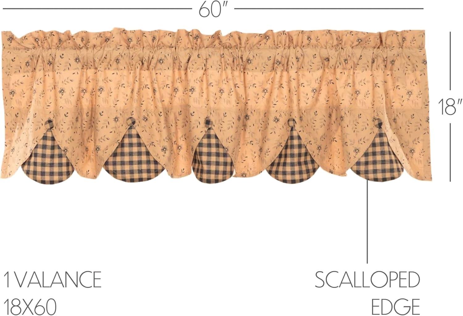 VHC Brands Maisie Primitive 18"x60" Valance Tan Rod Pocket Buttons Cotton Floral/Flower Hanging Loops Kitchen Window Curtains