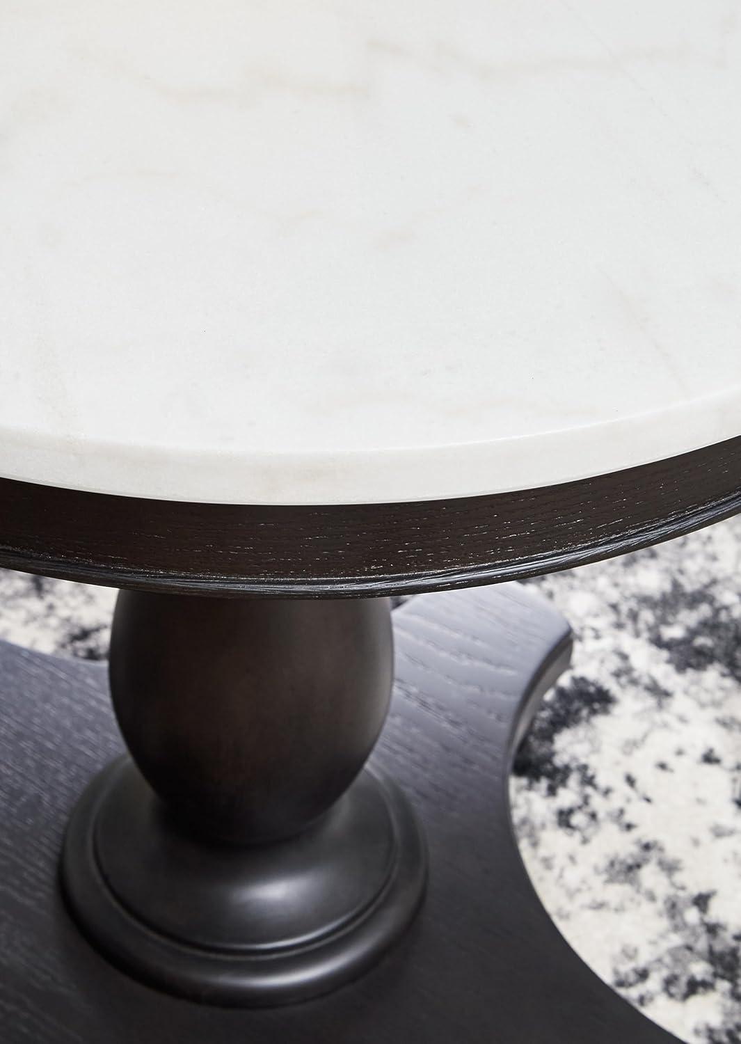 Signature Design by Ashley Henridge Traditional 24.13 Inch Circular Accent Table with White Marble Tabletop, White & Black