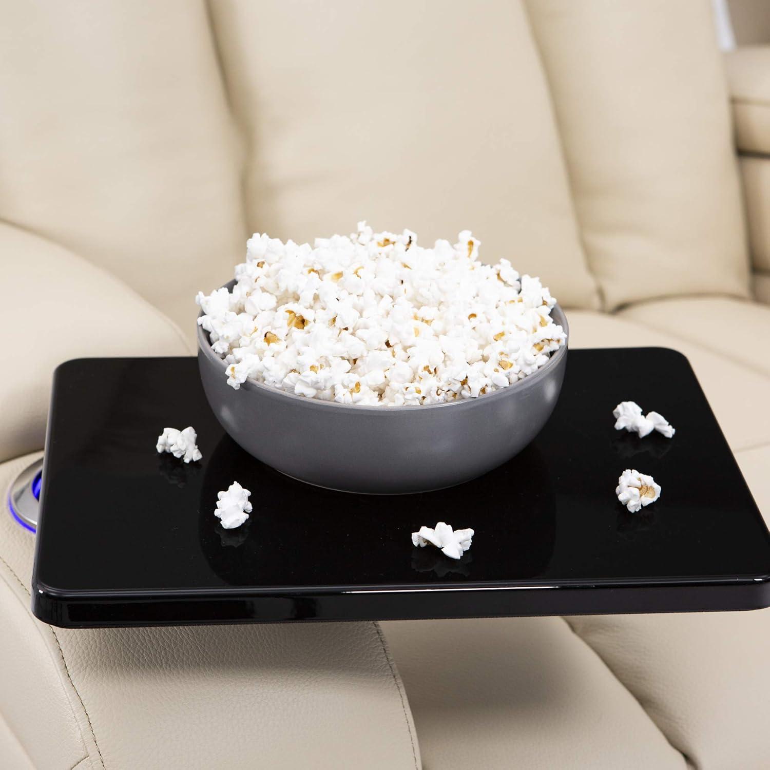 Seatcraft Serenity Italian Leather Home Theater Seating - Living Room - Power Recline - Tray Tables - in-Arm Storage - Ambient Base Lighting and Lighted Cupholders (Row of 4 Middle Loveseat, Cream)