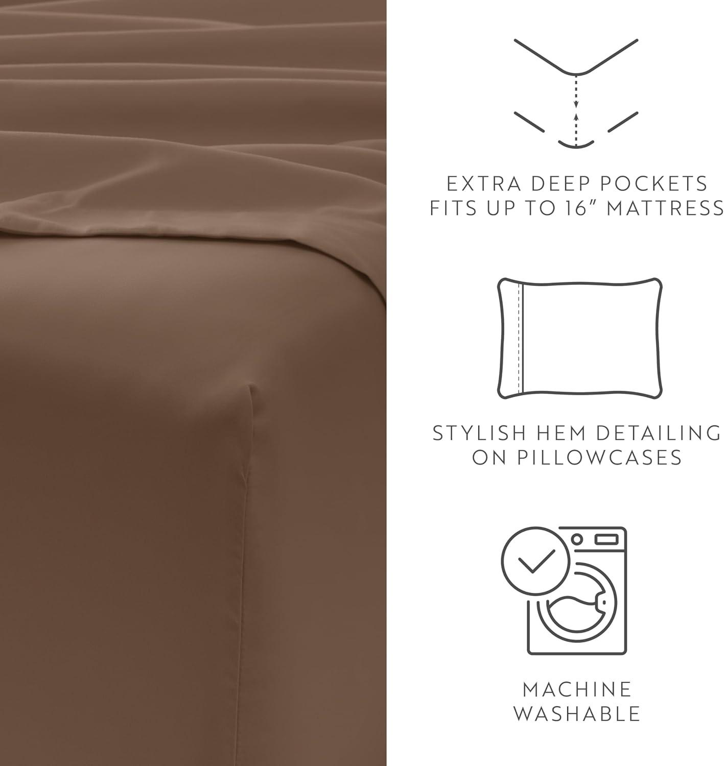 Twin Extra Long, Taupe Solid Microfiber 6 Piece Bed Sheet Set, by Noble Linens