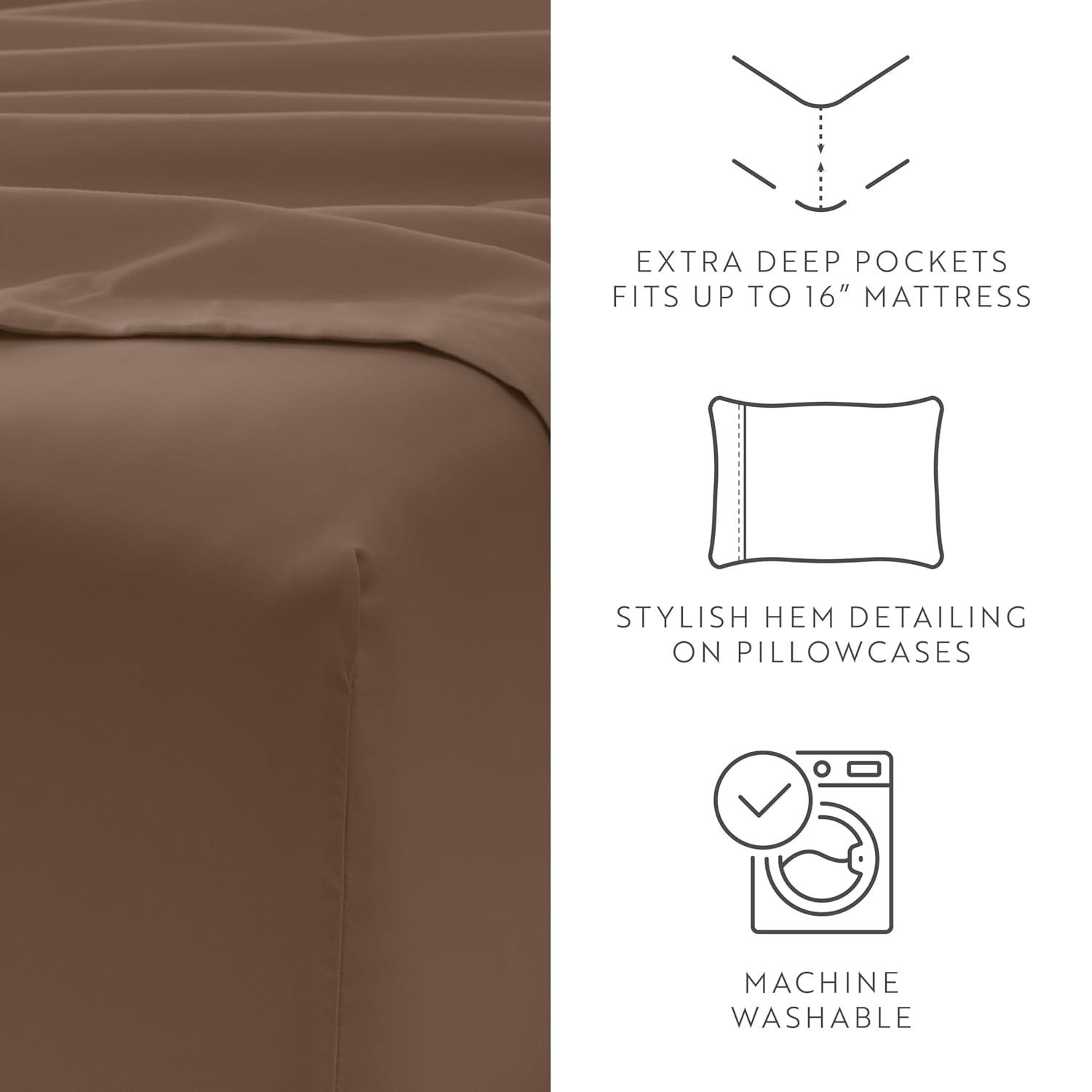 Twin, Taupe Solid Microfiber 6 Piece Bed Sheet Set, by Noble Linens