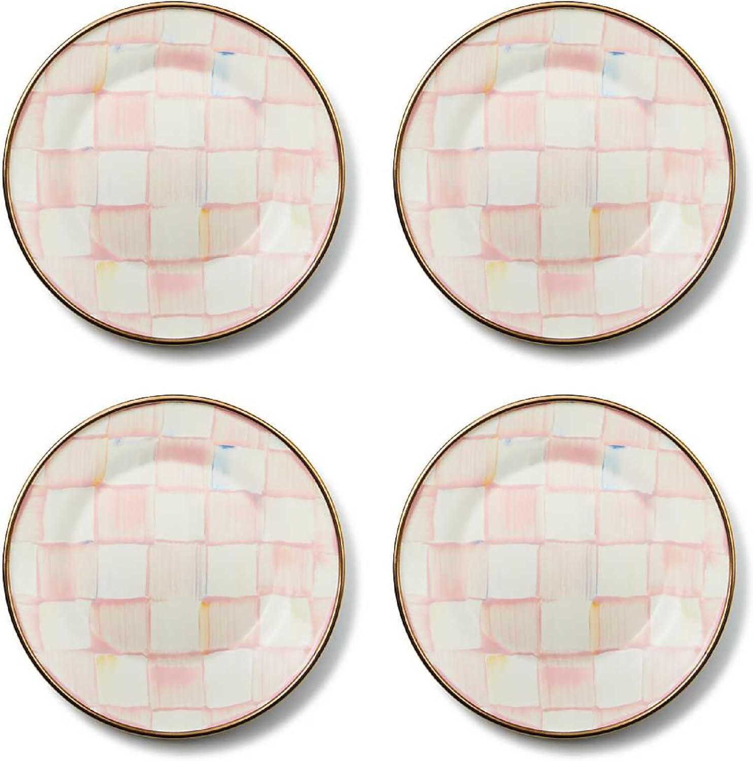 Pink and White Hand-Painted Ceramic Appetizer Plates Set of 4