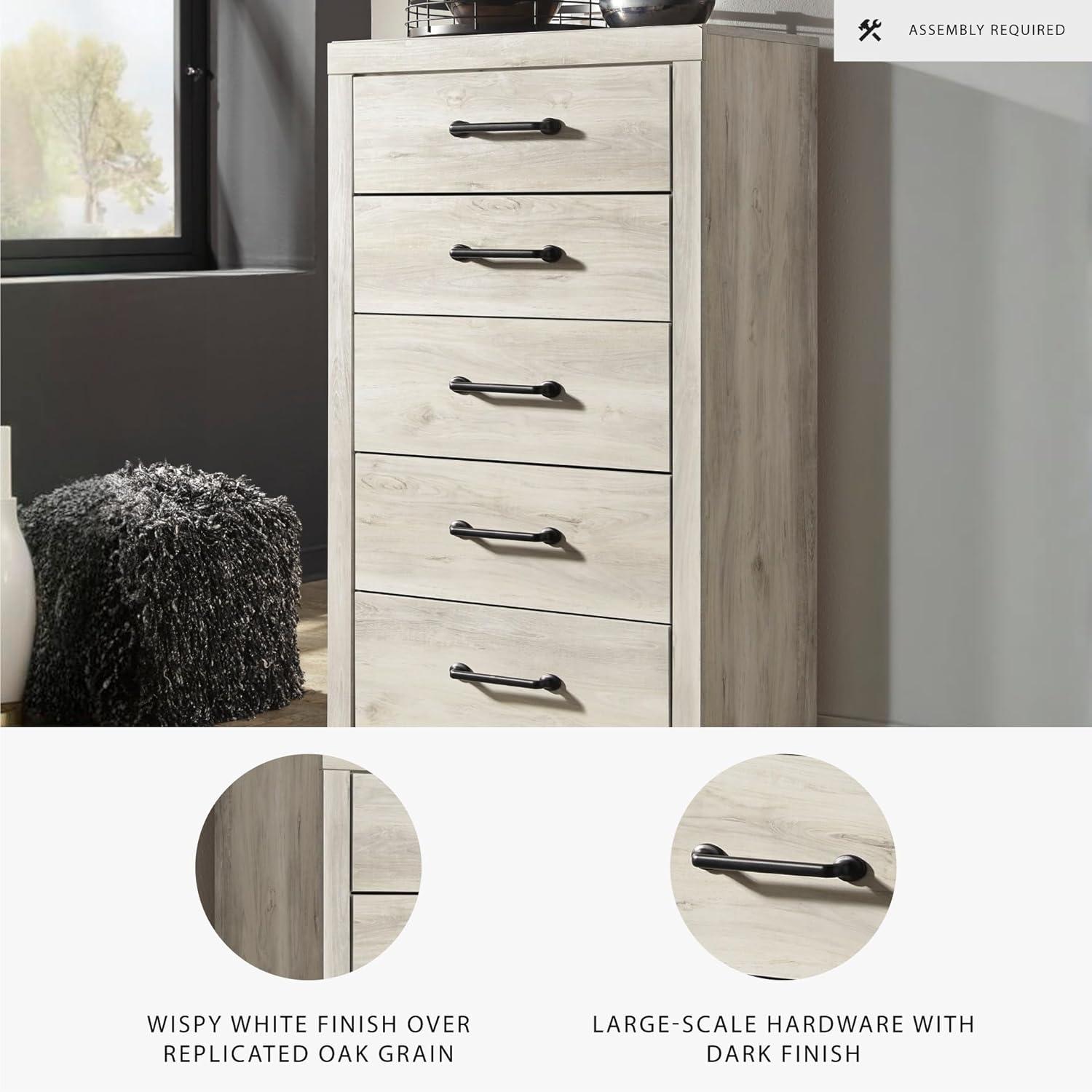 White and Light Brown 5-Drawer Transitional Chest