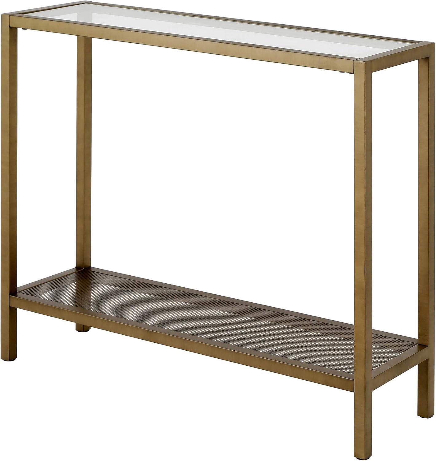 Evelyn&Zoe Rigan 36" Wide Rectangular Console Table, Brass