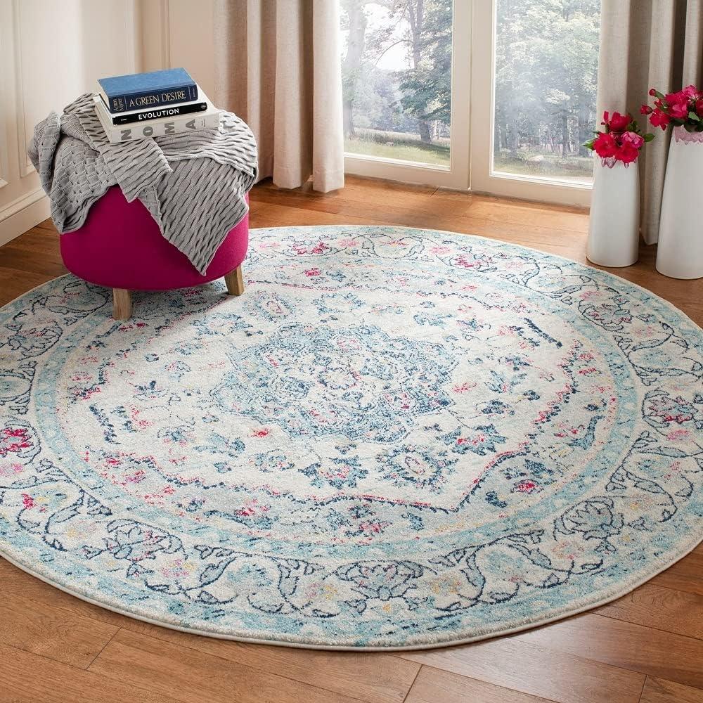 SAFAVIEH Madison Hildred Floral Bordered Area Rug, Navy/Fuchsia, 6'7" x 6'7" Square