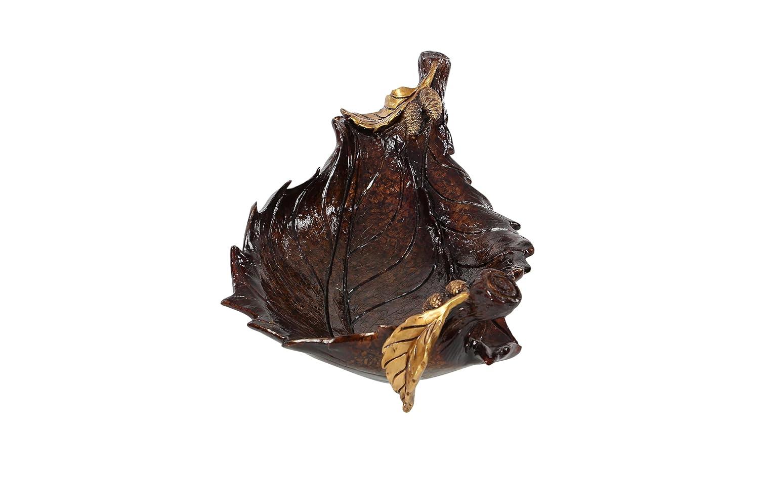 Millwood Pines Diederich Polystone Intricate Carved Leaf Bronze Decorative Bowl