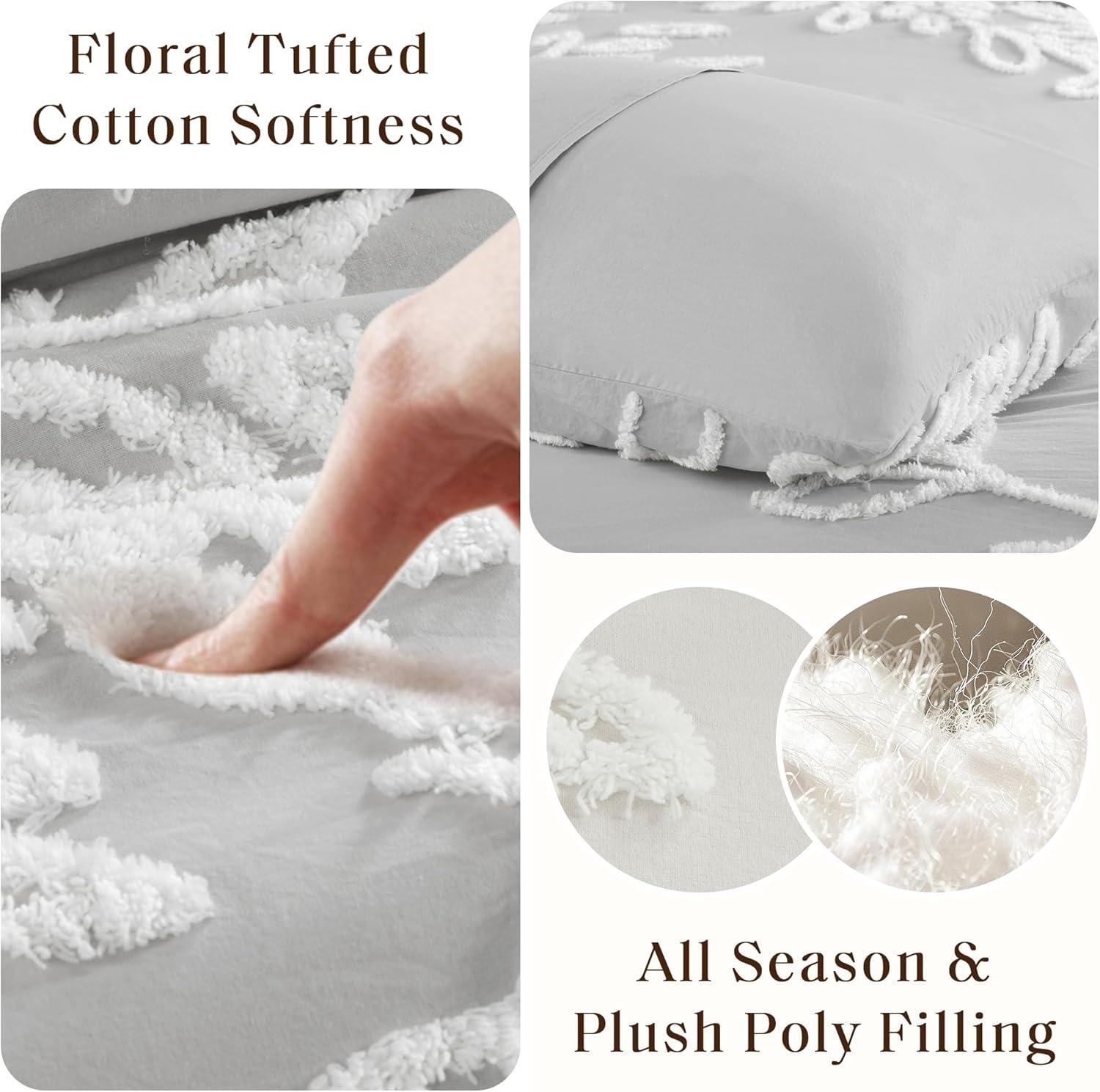 3pc King/California King Danica Tufted Chenille Floral Comforter Set Gray/White - Madison Park