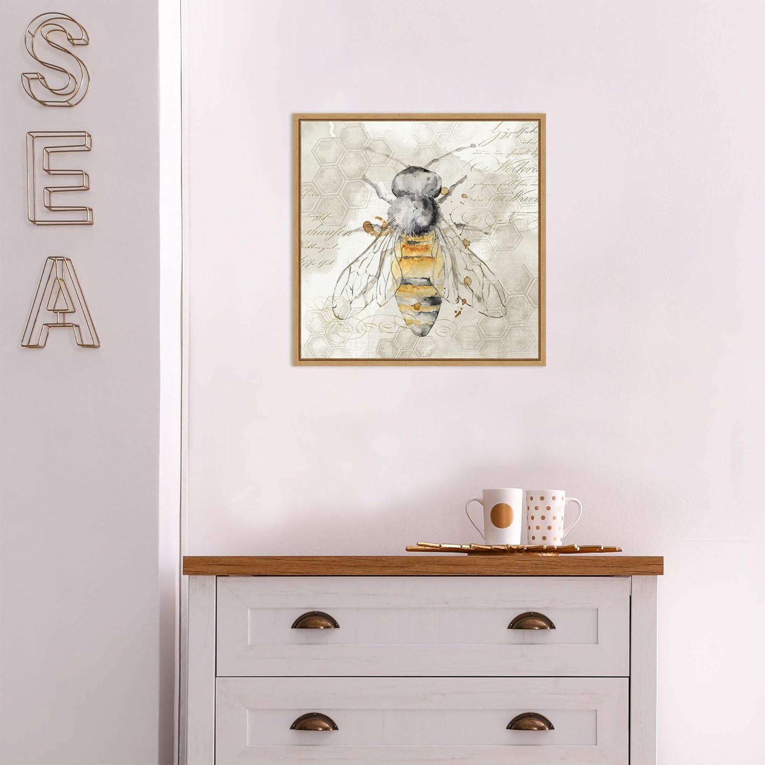 Amanti Art 16"x16" Queen Bee II by Eva Watts Framed Canvas Wall Art Print: Modern Lithograph, Insect Theme