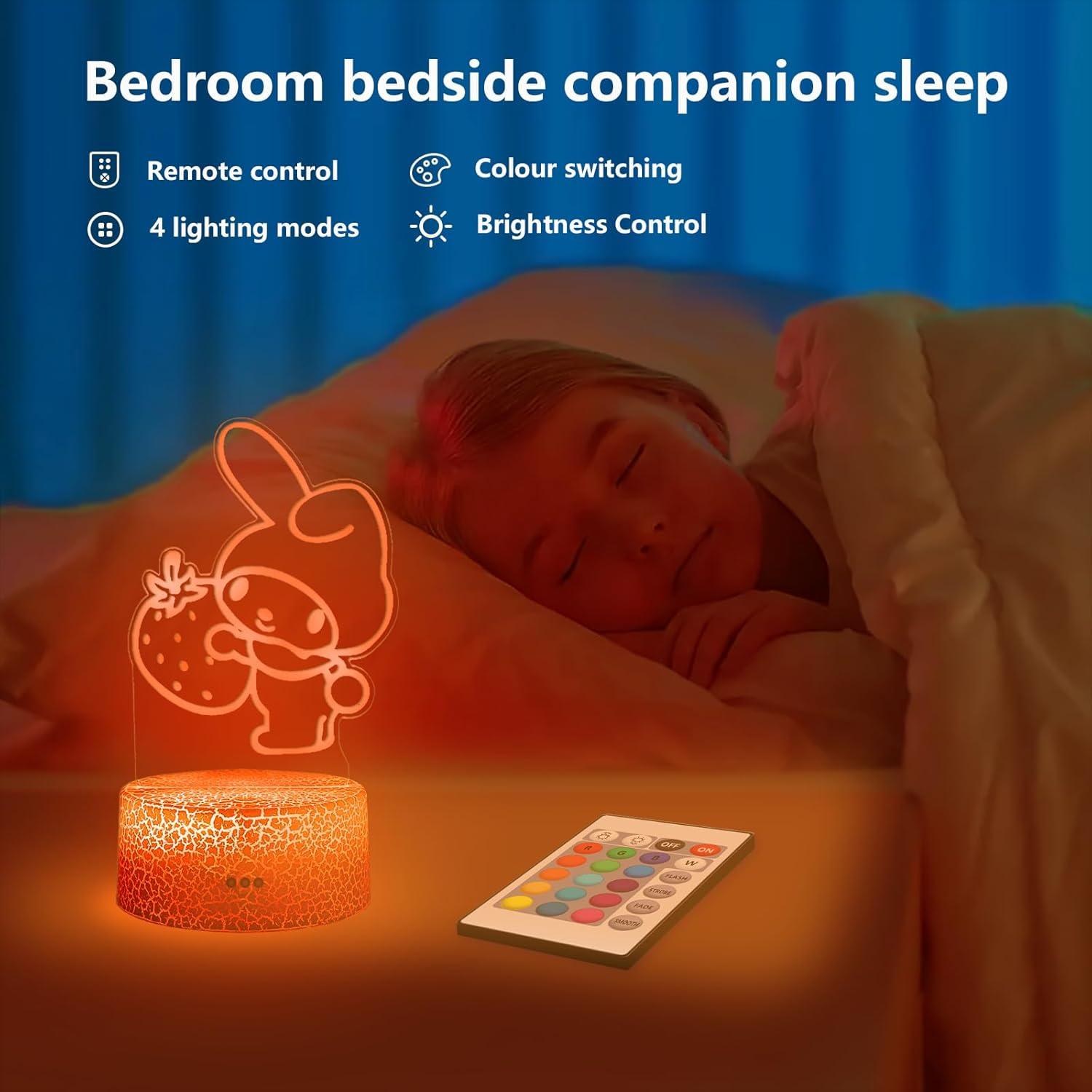 3D Illusion Night Light for Kids - Cute Lamp Led Night Light Anime Charater 16 Colours Change with Remote Control Kitty Lamp Room Decor Birthdays Holidays Christmas Gifts for Kids and Girls