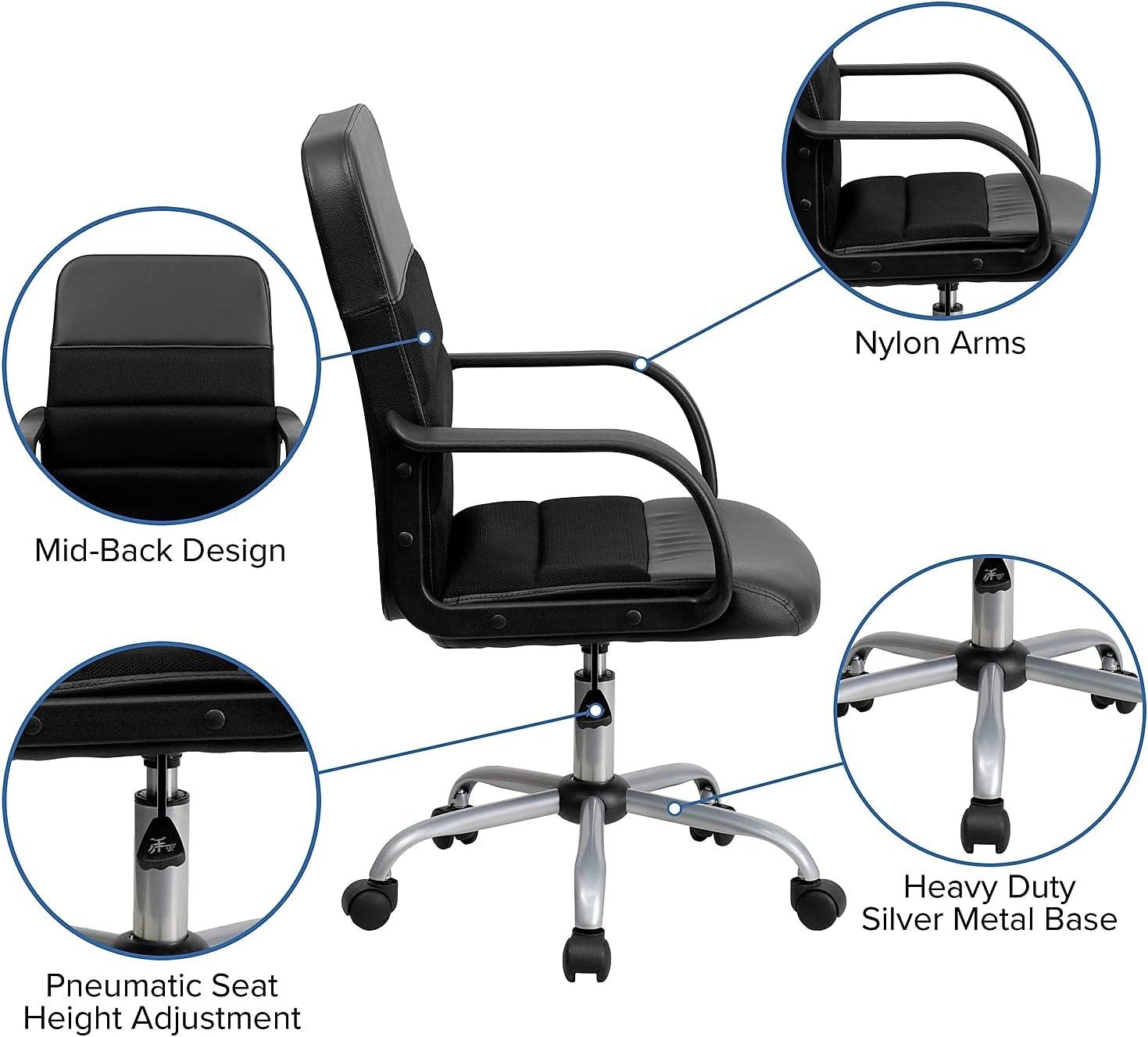 Flash Furniture Manor Mid-Back Swivel LeatherSoft Ergonomic Desk Chair with Headrest, Black