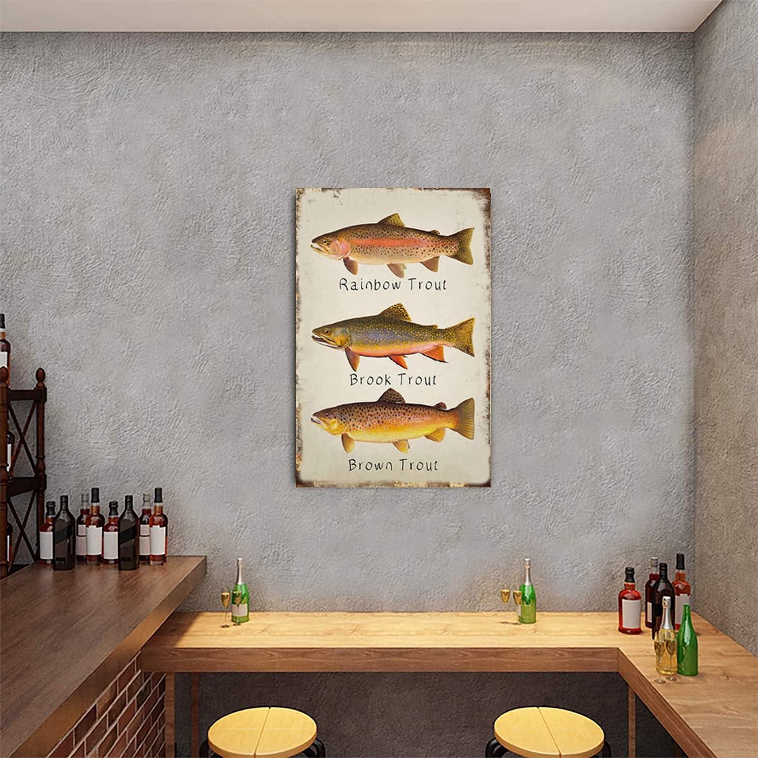 GCOCL Rainbow Trout Brook Trout Brown Trout Retro Metal Decor Wall Plaque Vintage Tin Sign for House Cafe Club Home Or Bar