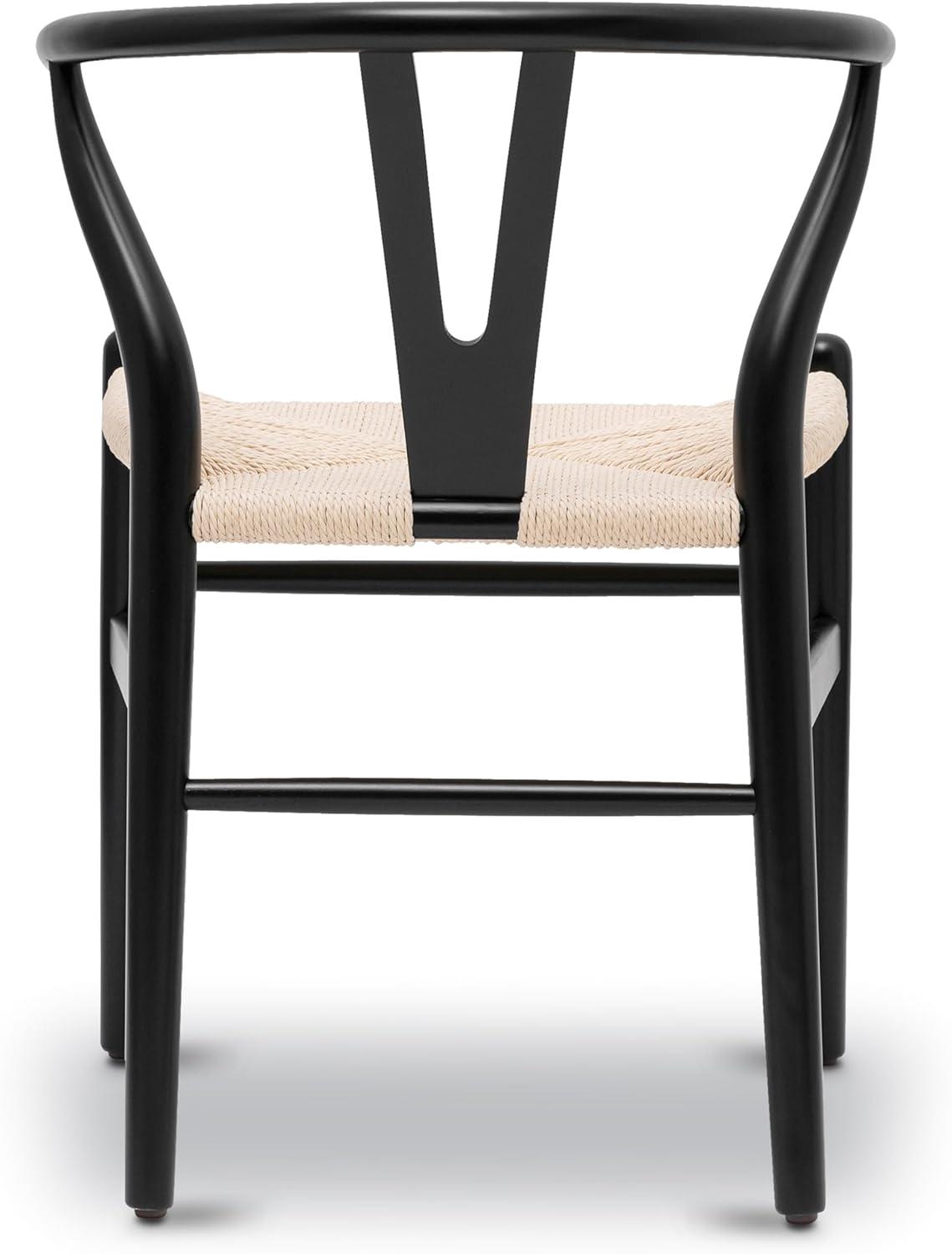 Mid-Century Modern Black Solid Wood Weave Dining Chair