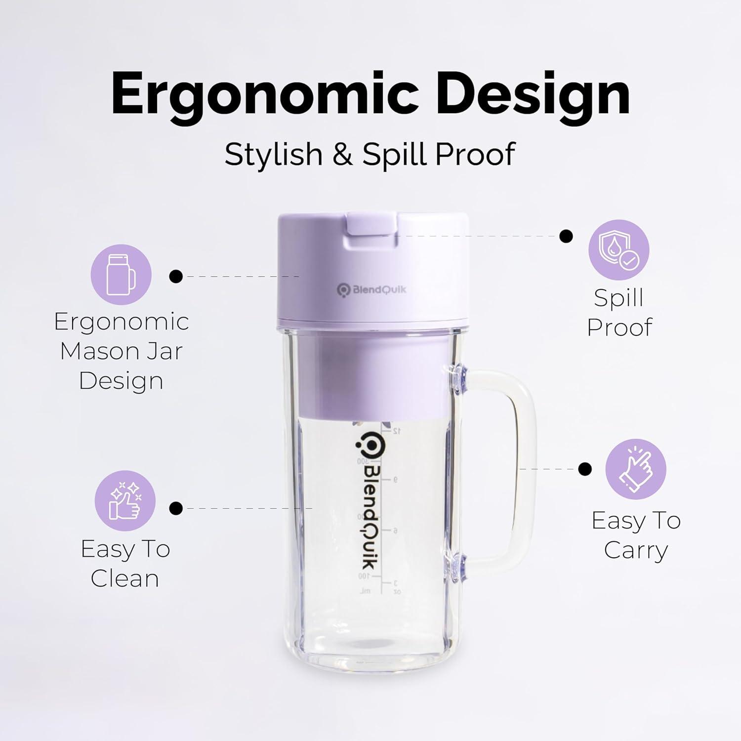 Personal Portable Blender For Shakes & Smoothies, Leakproof & Stylish Portable Mason Jar Shaker, Rechargeable Mini Blender with 10-Blade Blending System 14oz, Purple