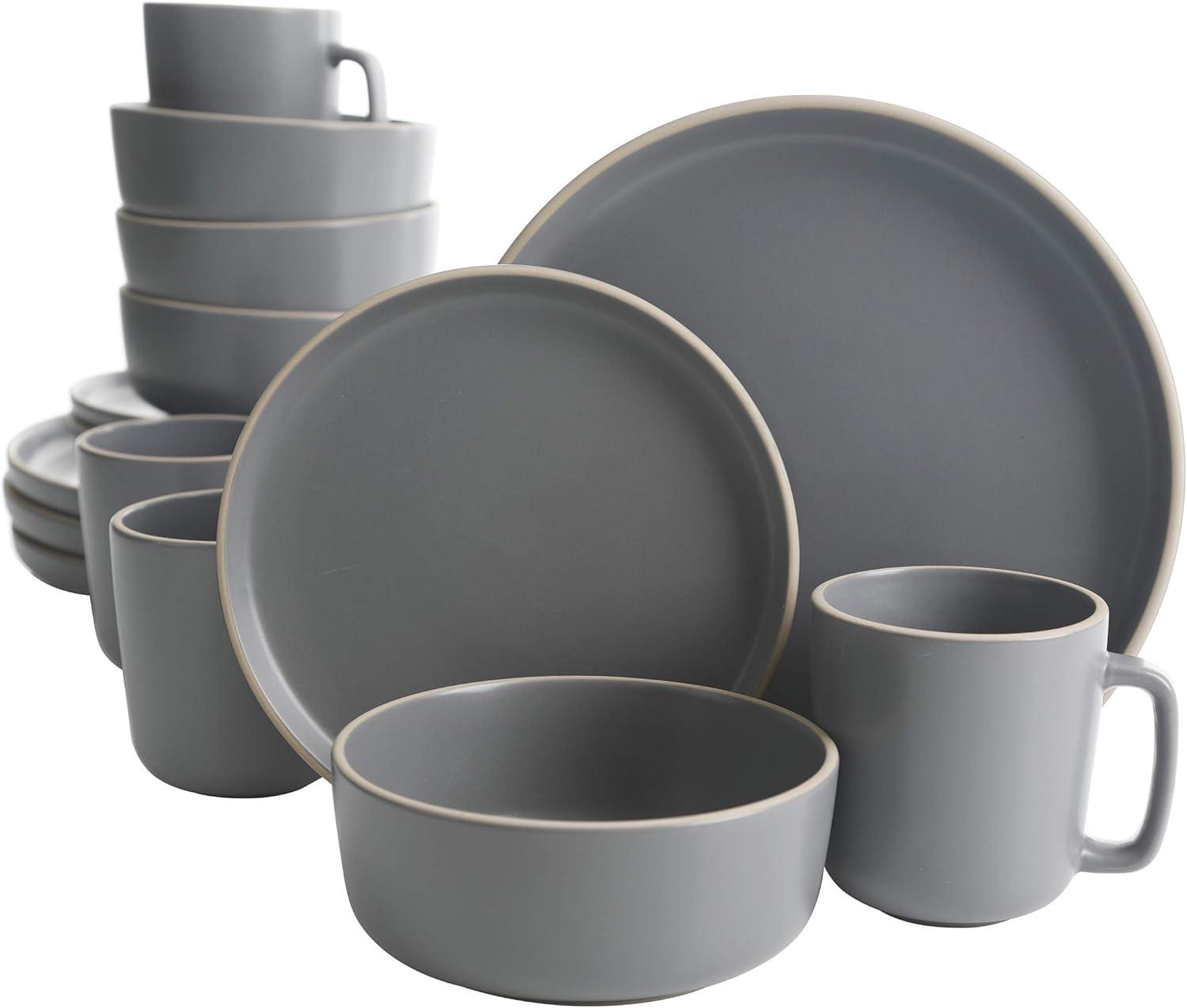 Gibson Home Zuma 16-Piece Round Matte Stoneware Dinnerware Set Gray