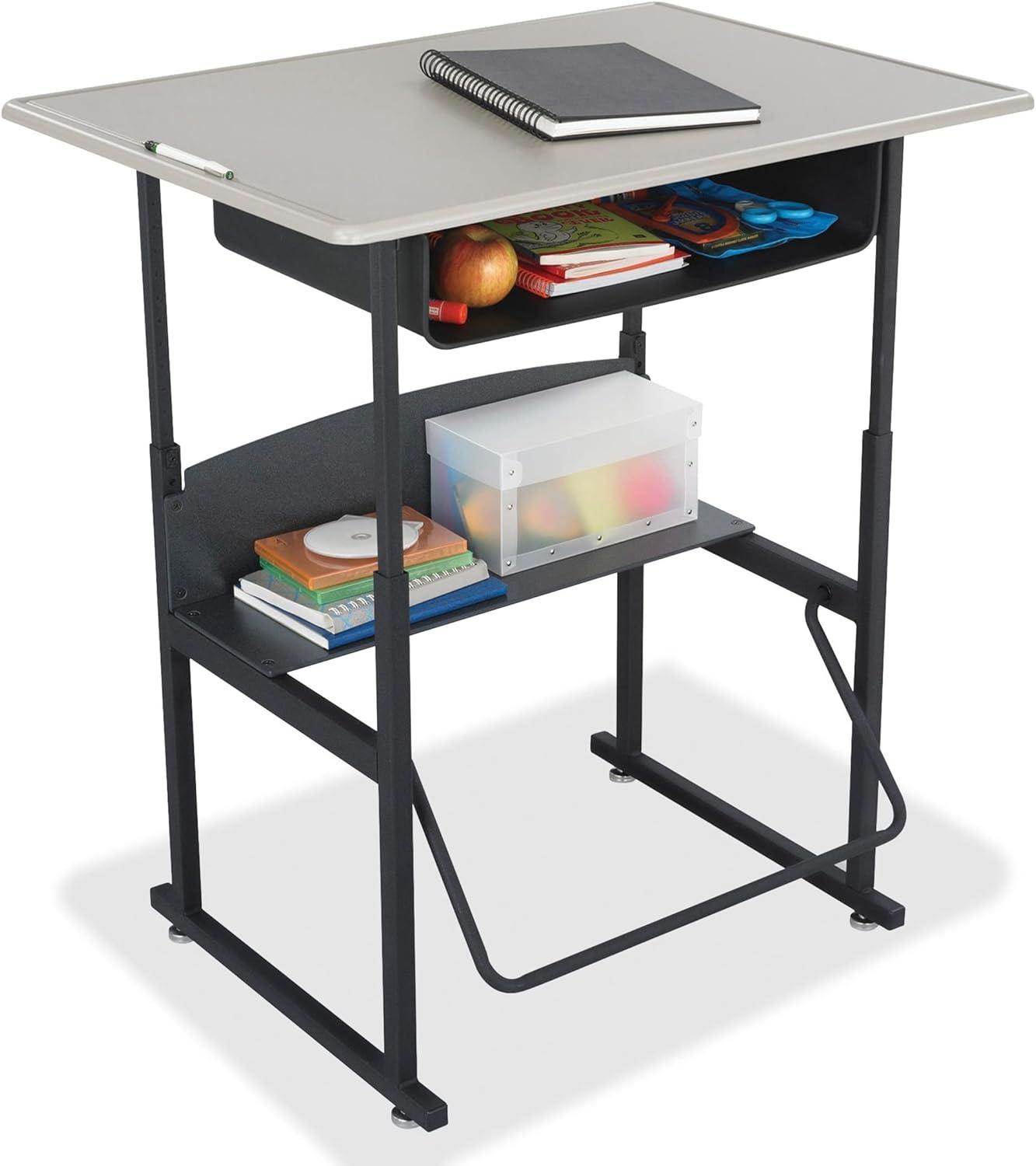 Adjustable Black Steel Standing Desk with Book Box