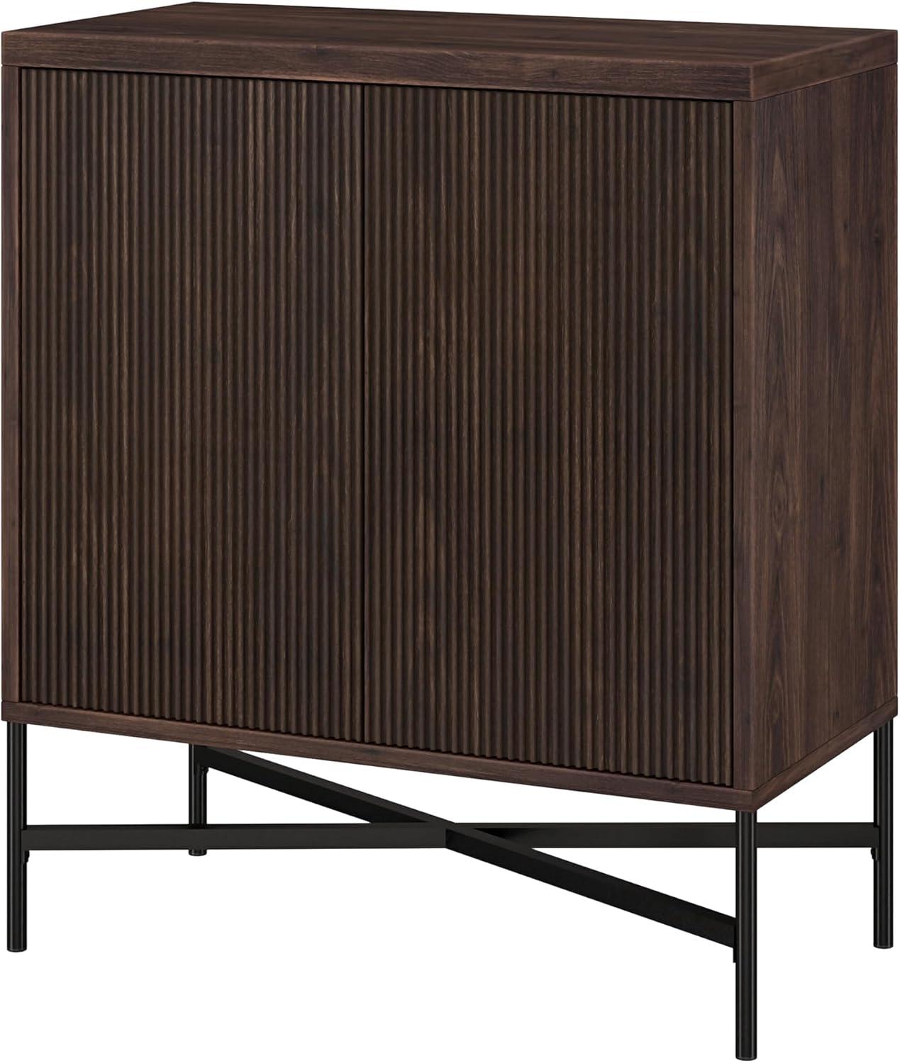 Alder Brown Modern X-Base Accent Cabinet with Adjustable Shelving