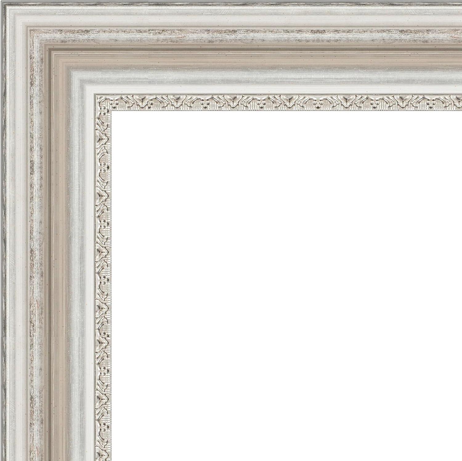 46" x 36" Parlor Framed Bathroom Vanity Wall Mirror Silver - Amanti Art: Modern Rectangular, Wall-Mounted, Wood Frame
