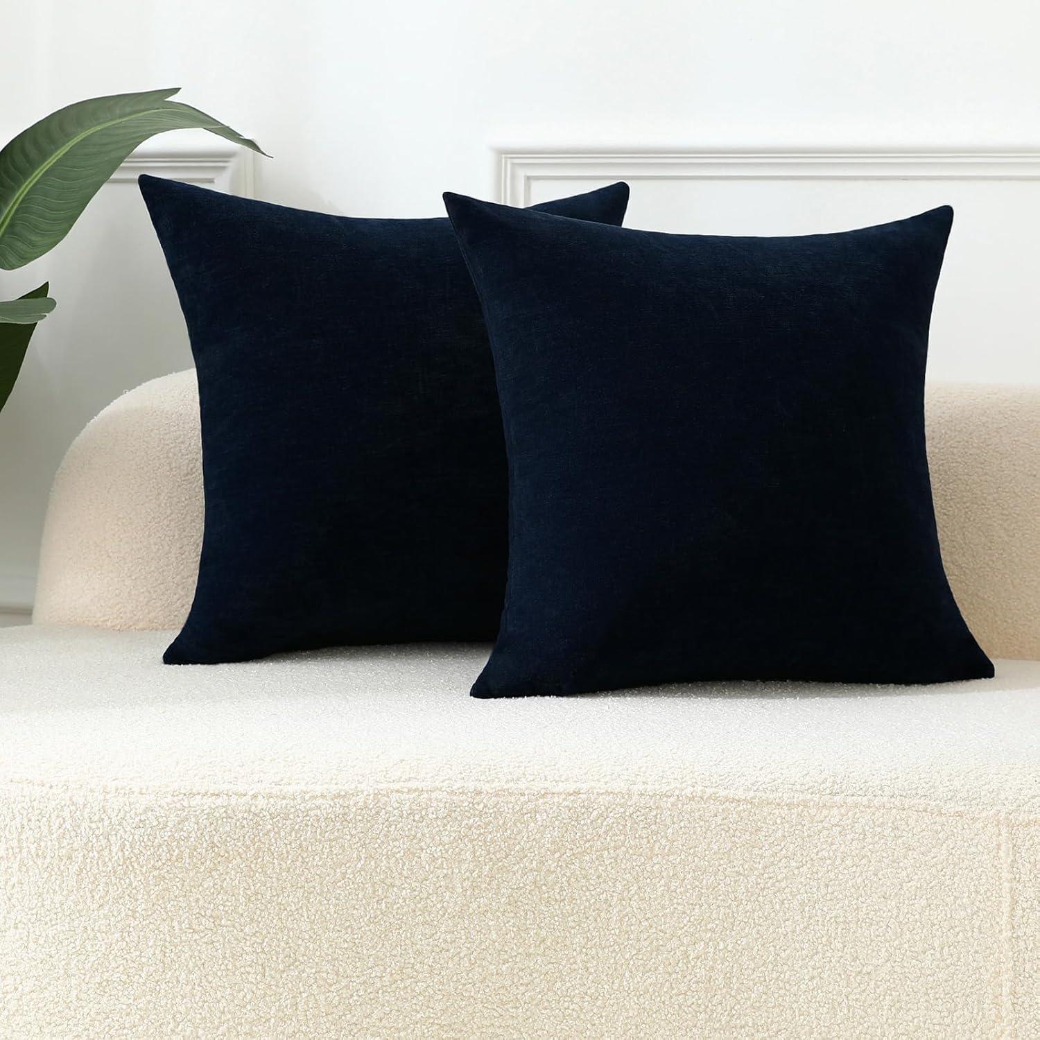 PAVILIA Set of 2 Throw Pillow Covers, Decorative Velvet Square Cushion Cases for Bed Sofa Couch Bedroom Living Room, Navy Blue/20 x 20