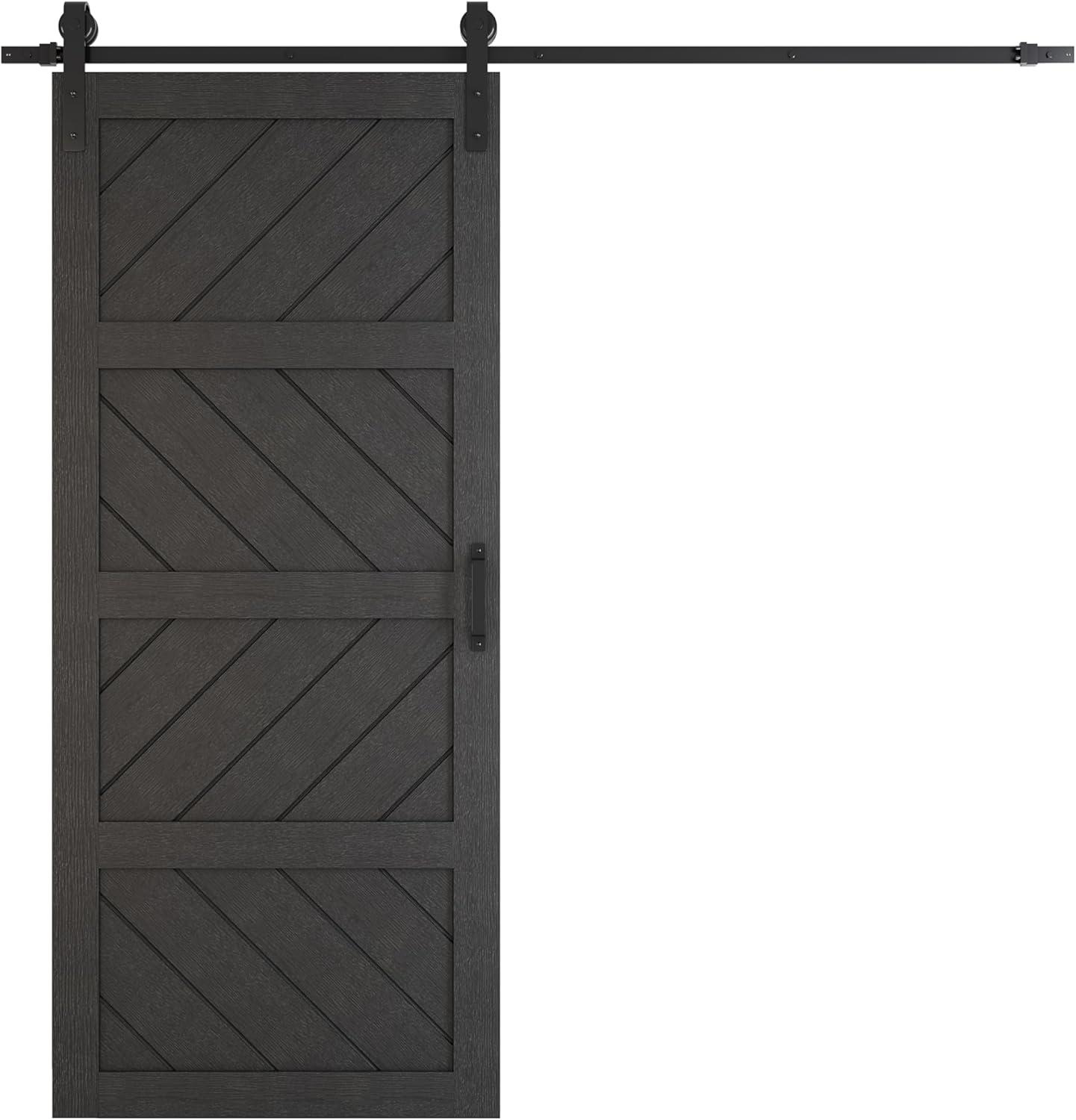 Sliding Barn Door 48”x84”, Black Barn Door with Modern Paneled Wave Design, Complete Barn Door Set, Waterproof PVC Surface, Assembly Required for Bedroom, Living Room, Closet, or Bathroom