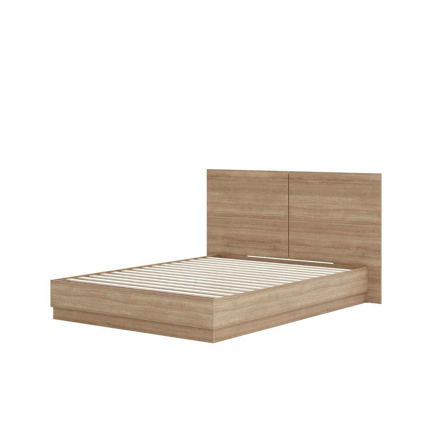 Nexera Queen Milano Platform Bed with Headboard Brown Oak
