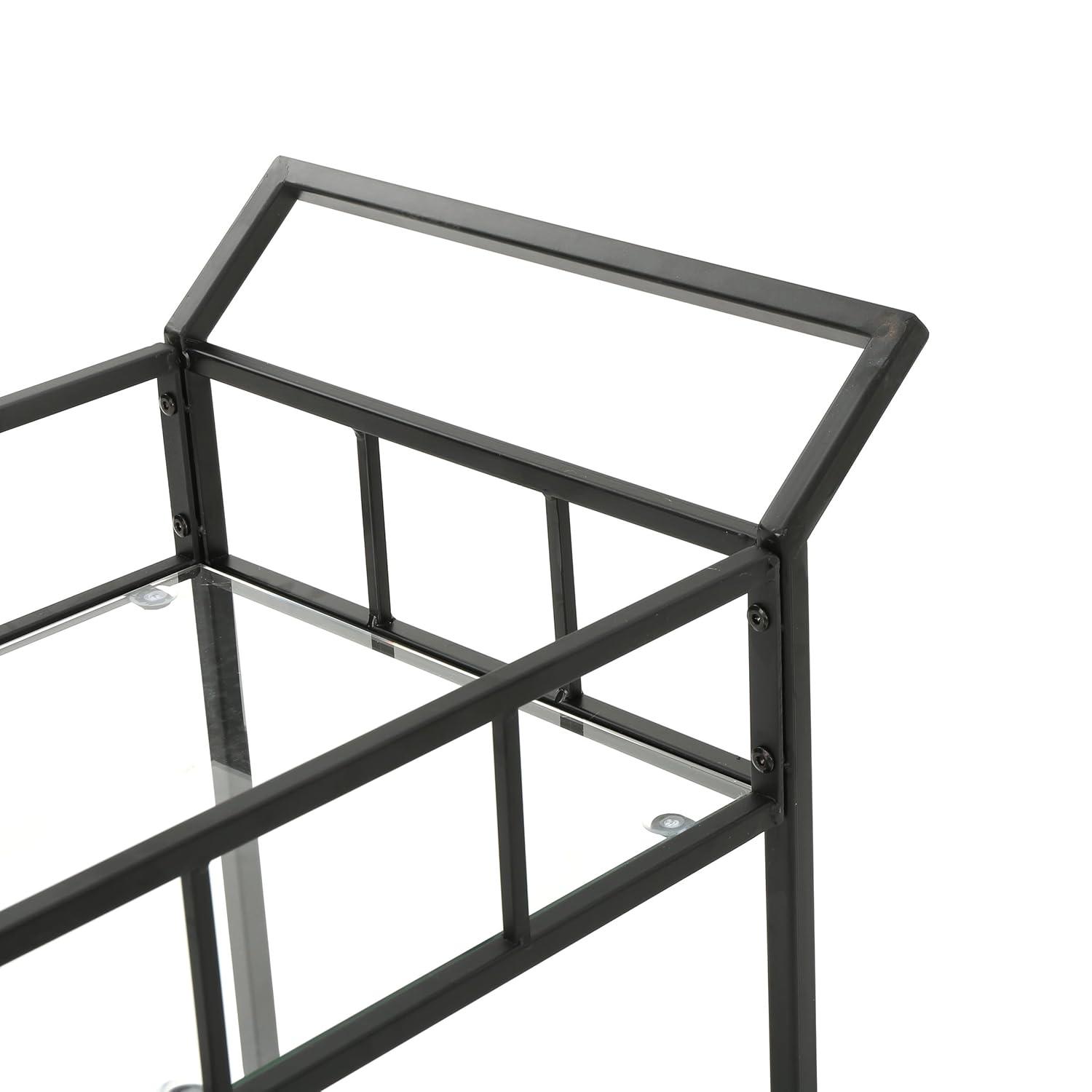 GDF Studio Talon Indoor/Outdoor Modern Iron 2 Tiered Bar Cart with Tempered Glass Top, Black