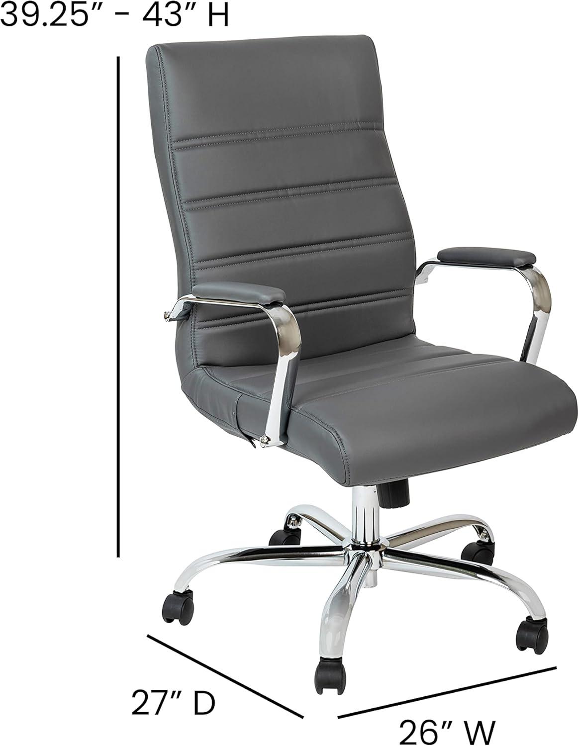 Whitney High-Back Swivel LeatherSoft Desk Chair with Armrests, Gray/Chrome