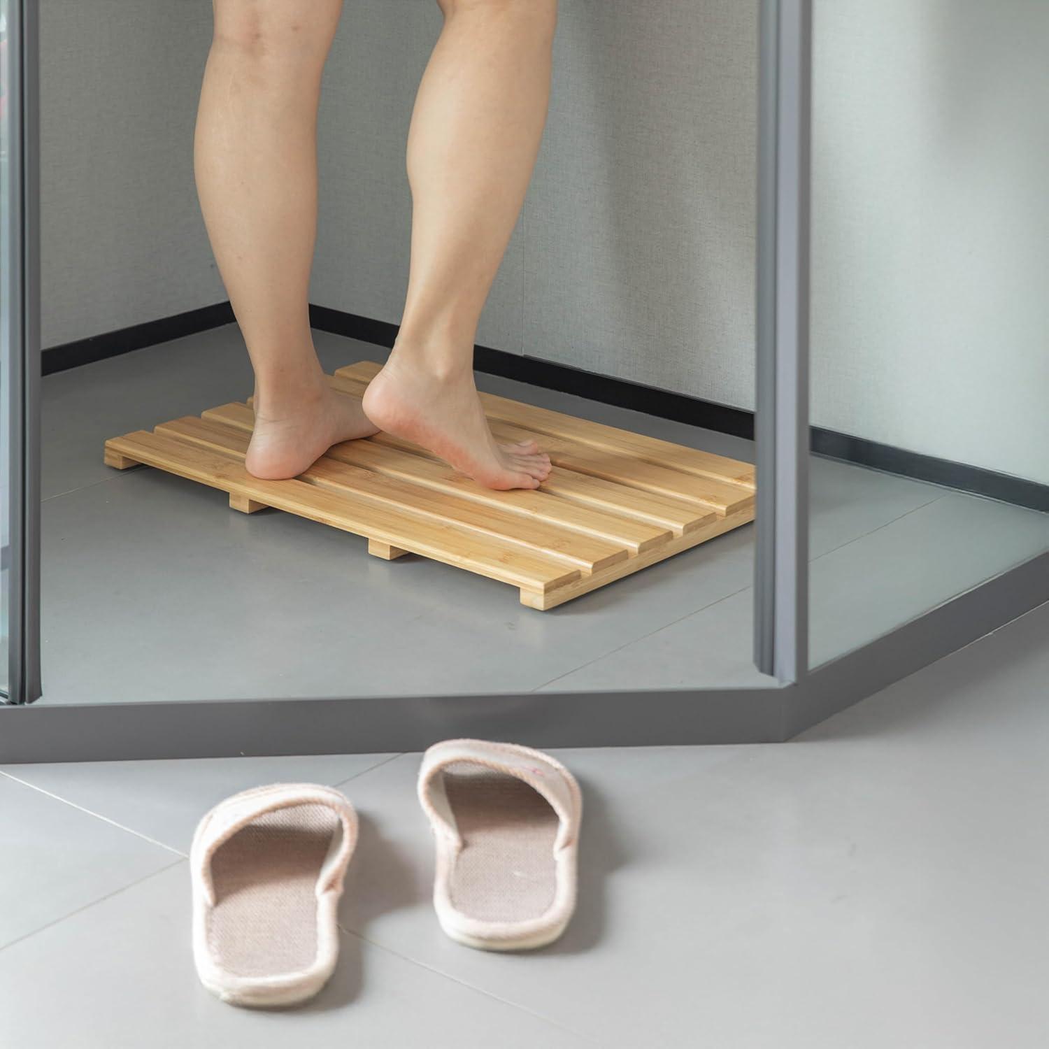 Basicwise 21.25-inch Luxury Non-Slip Waterproof Durable Bamboo Bath Mat - Perfect for Showers, Bathtubs, Spas, Saunas, Bathrooms, and Pools