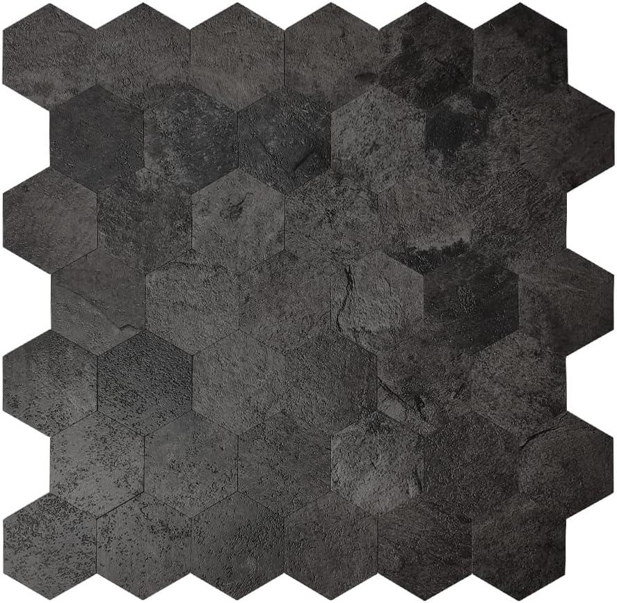 Avant Decor 8 Tiles | Stone Composite Small Hexagon Tiles | Peel and Stick Kitchen Backsplash Stick On Wall Easy DIY Installation 11.33" x 11.41"
