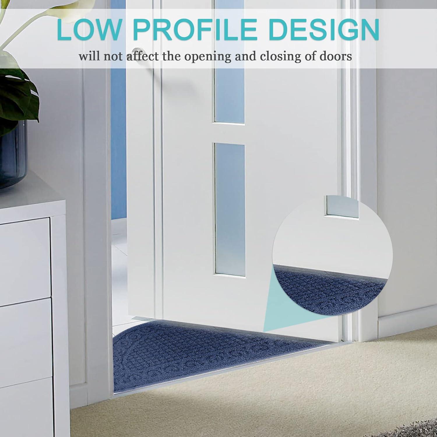 Half Round Non-Slip Kitchen Bedroom Toilet Doormat Floor Rug Mat Keeps Your Floors Clean Decorative Design (Large, Blue)