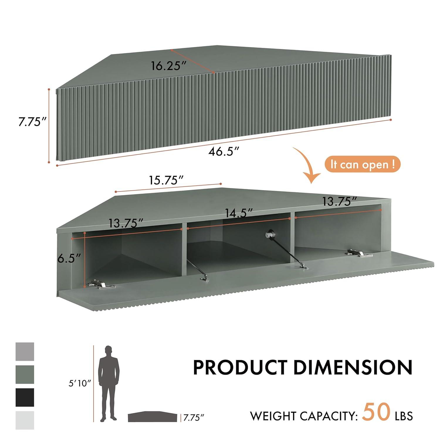 Denhour DH BASIC Transitional 47-inch 3-Shelf Corner Floating TV Stand by  3D Wavy Panel Door - Sage Green Weathered,N/A