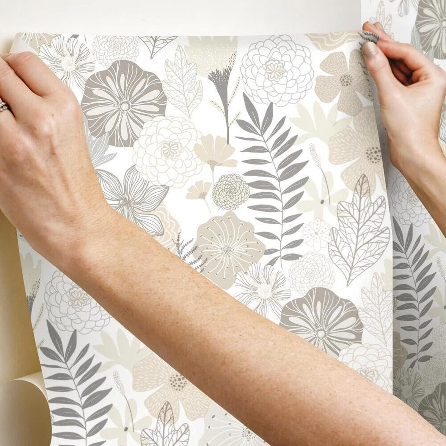 RoomMates Blooms Peel and Stick Wallpaper: Self-Adhesive Vinyl, Modern Floral, Repositionable, 28 Sq Ft Coverage, Blue