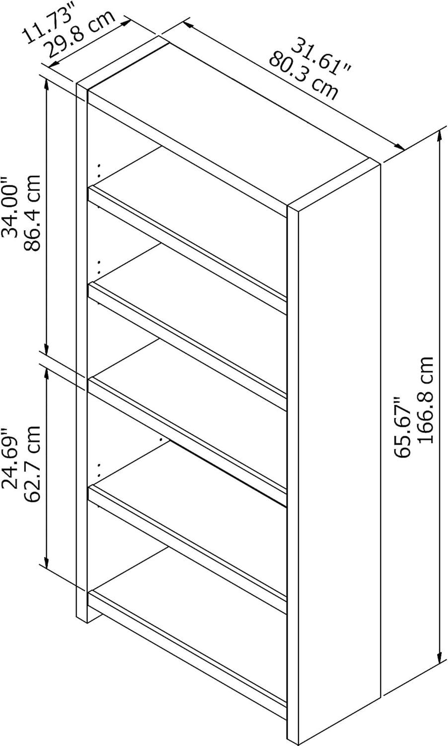 Contemporary Pure White Adjustable 5-Shelf Bookcase