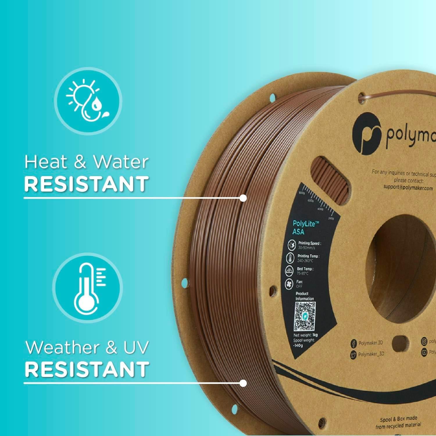 Polymaker ASA Filament 1.75mm Army Brown, 1kg ASA 3D Printing Filament, Heat & Weather Resistant - ASA 3D Printer Filament Perfect for Printing Outdoor Functional Parts