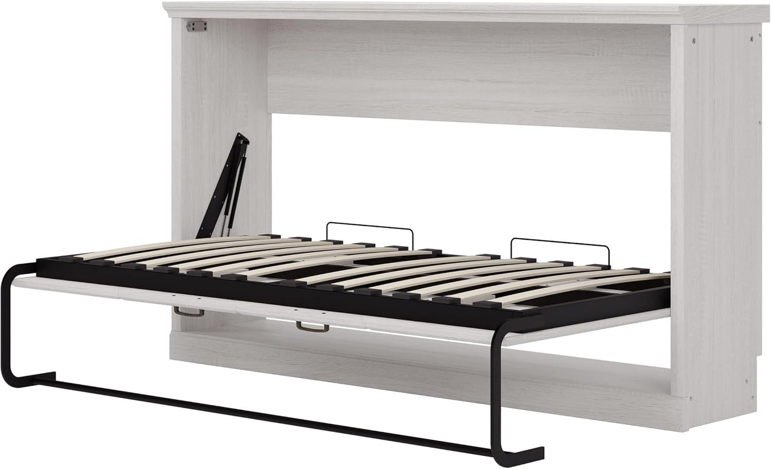 Impact Outdoor Twin Size Horizontal Murphy Bed, Hideaway Wall Bed, Folding Into Cabinet, Space Saving Furniture For Multipurpose Guest Room, Home Office, Rustic White