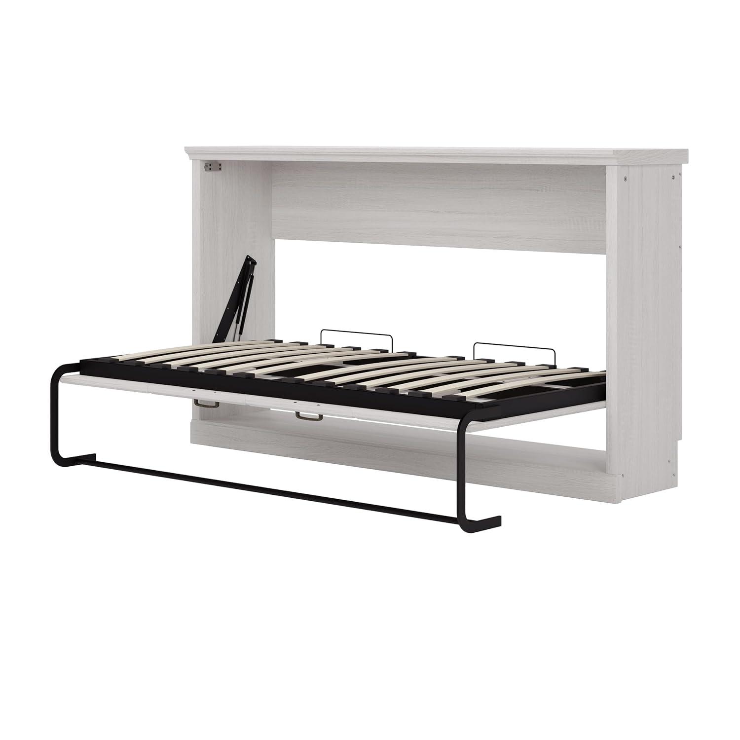 Impact Outdoor Twin Size Horizontal Murphy Bed, Hideaway Wall Bed, Folding Into Cabinet, Space Saving Furniture For Multipurpose Guest Room, Home Office, Rustic White