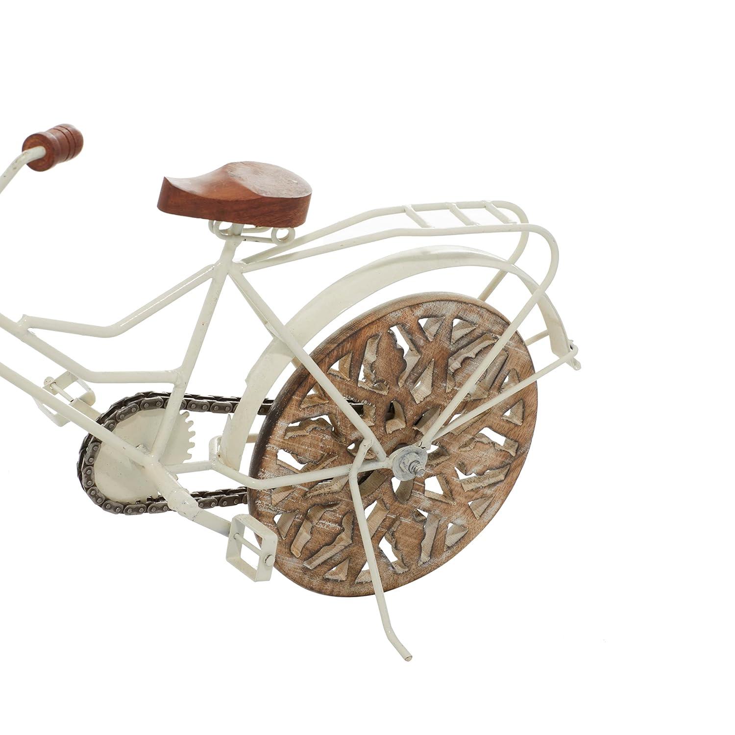 4"W, 8"H Multi Colored Metal Bike Sculpture with Wood Wheels, by DecMode (2 Count)