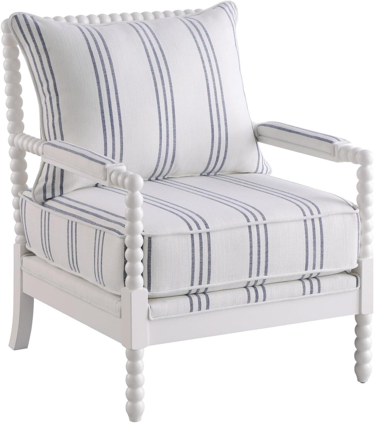 White Linen Barrel Accent Chair with Spindle Wood Frame