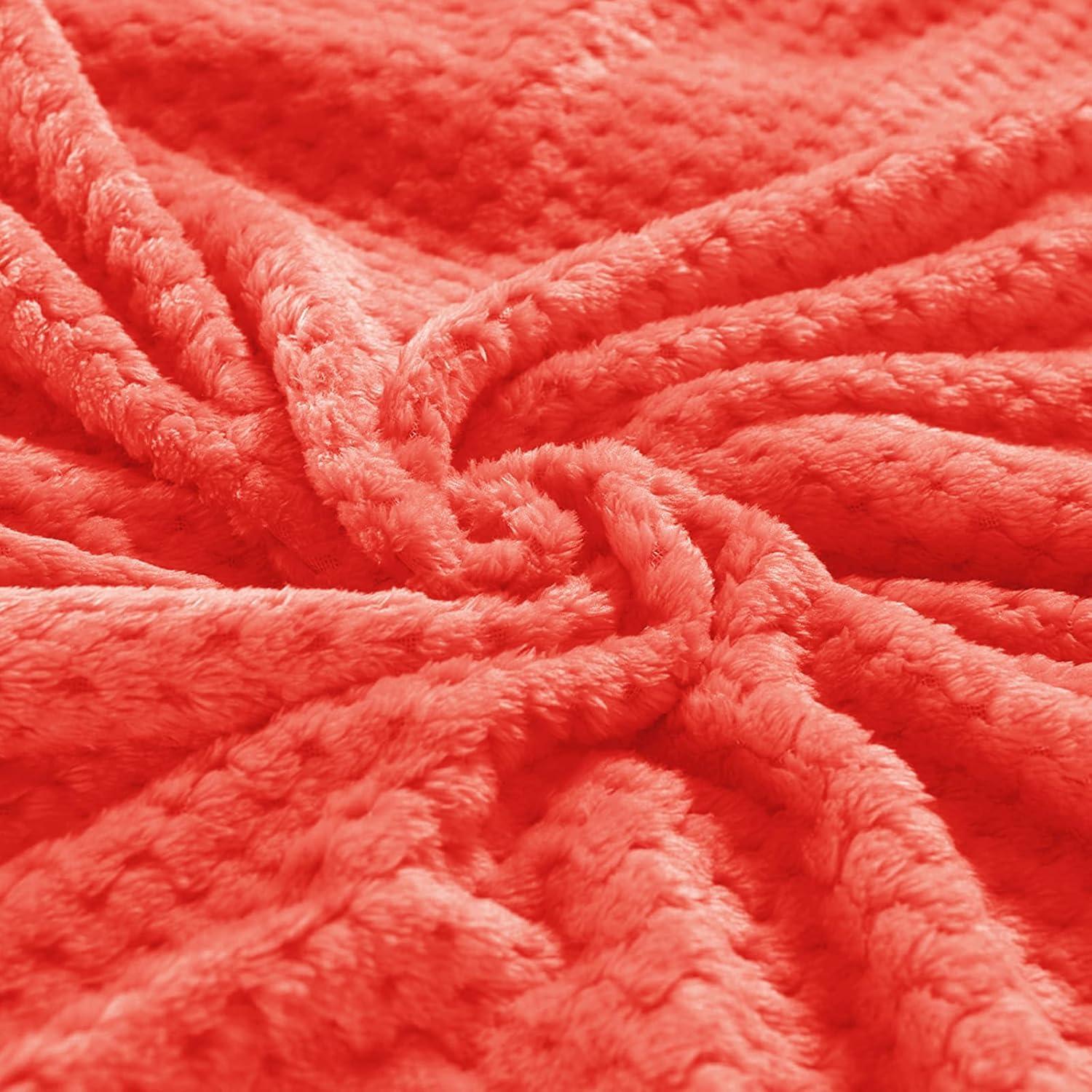 Exclusivo Mezcla Waffle Textured Extra Large Fleece Blanket, Super Soft and Warm Throw Blanket for Couch, Sofa and Bed (Coral Orange, 50"x70")-Cozy, Fuzzy and Lightweight