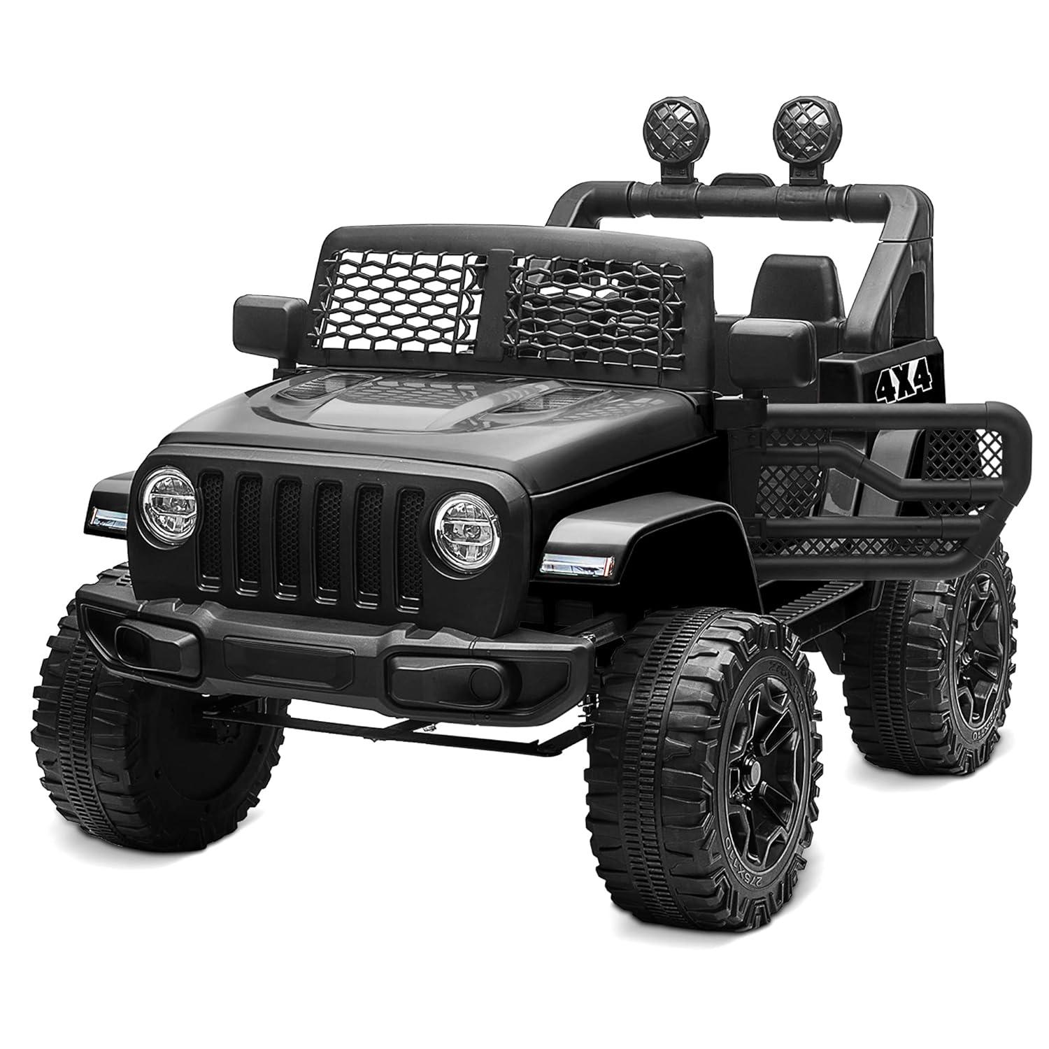 Kidzone Ride On Truck 12V Battery Powered Electric Kids Car Vehicle Toy with DIY License Plate, 4 Wheeler Quad, Parent Remote Control, MP3, High Low Speeds, LED Lights - Green