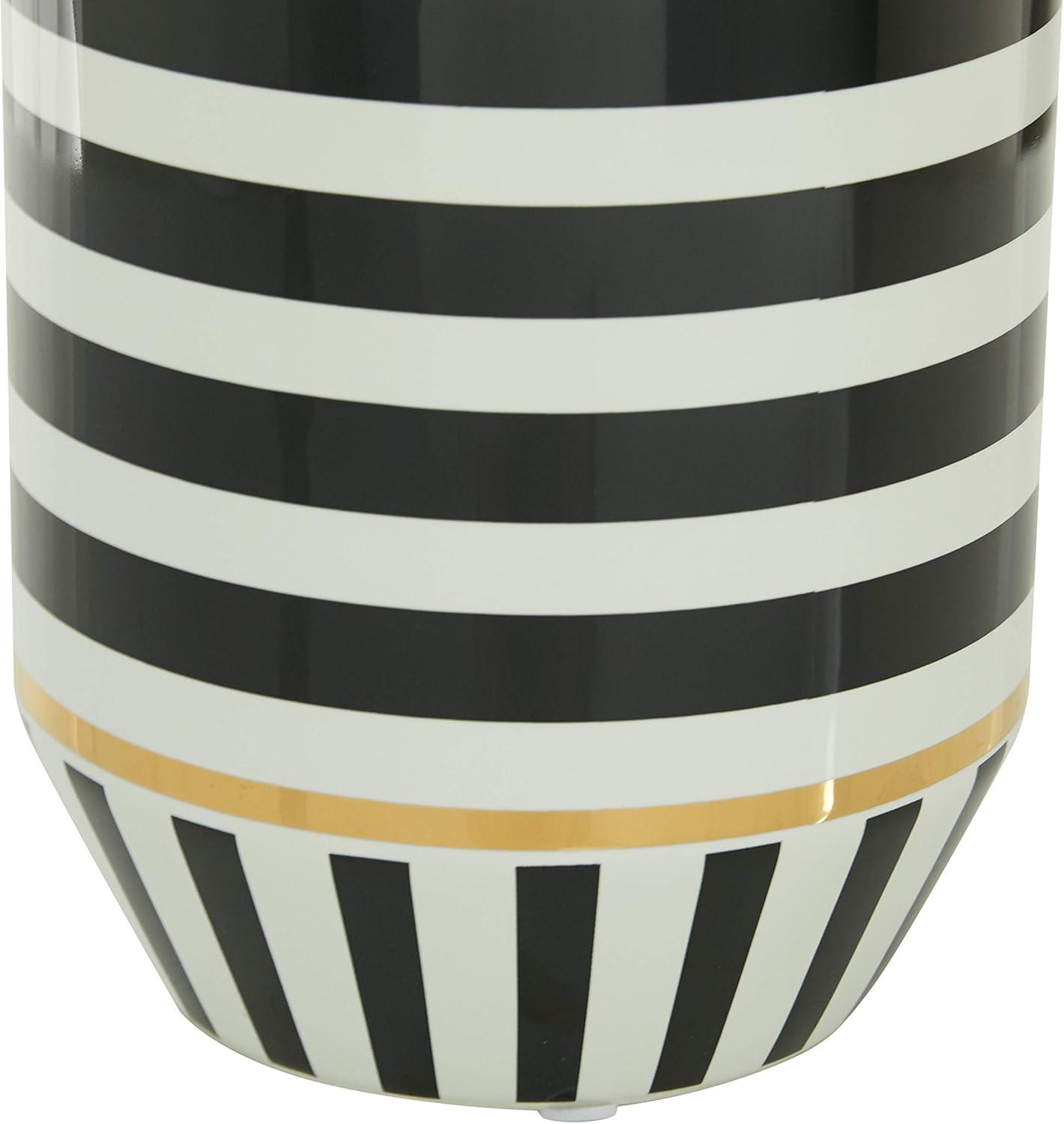 DecMode 16" Striped Black Ceramic Vase with Gold Accents