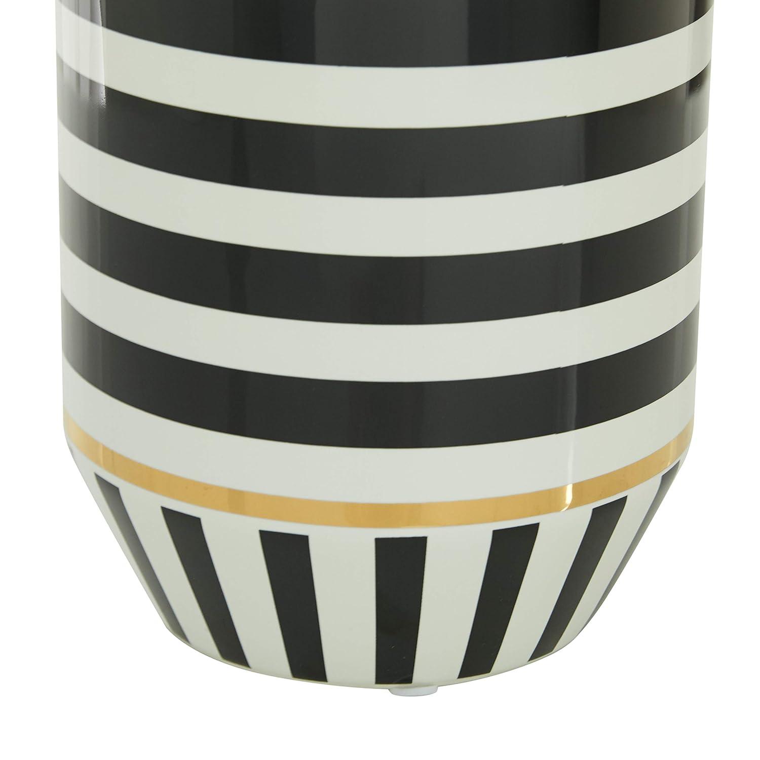 DecMode 16" Striped Black Ceramic Vase with Gold Accents