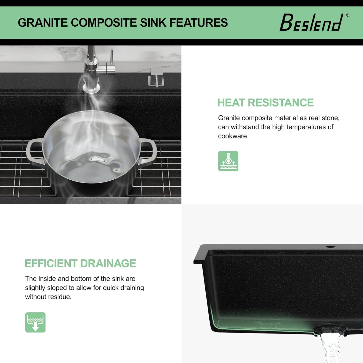 33 Granite Composite Kitchen Sink - 33x22 Inch Black Granite Kitchen Sinks Drop In Black Quartz Sink Ledge Workstation Classic Above Counter Single Bowl Sinks Basin