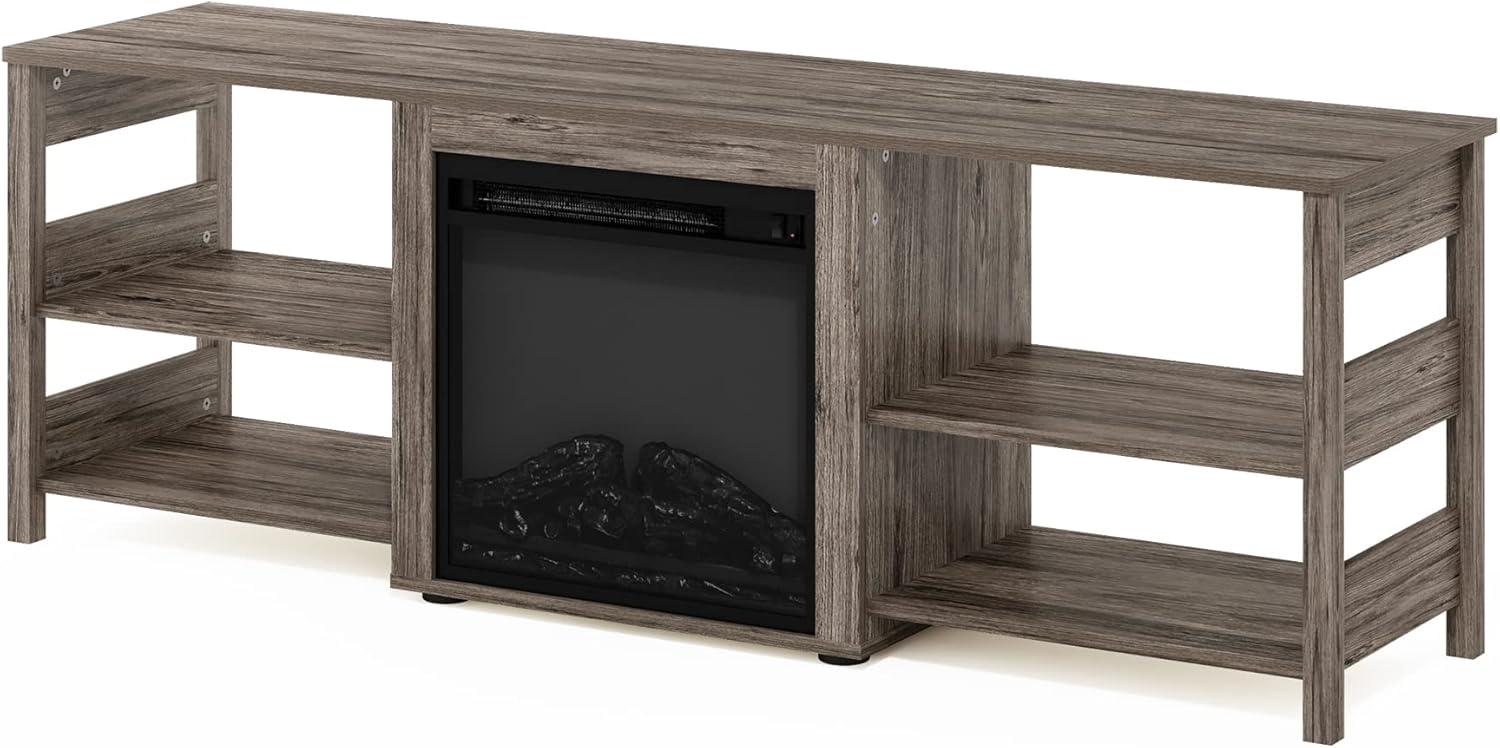 Furinno Classic 70 Inch TV Stand with Fireplace, Rustic Oak