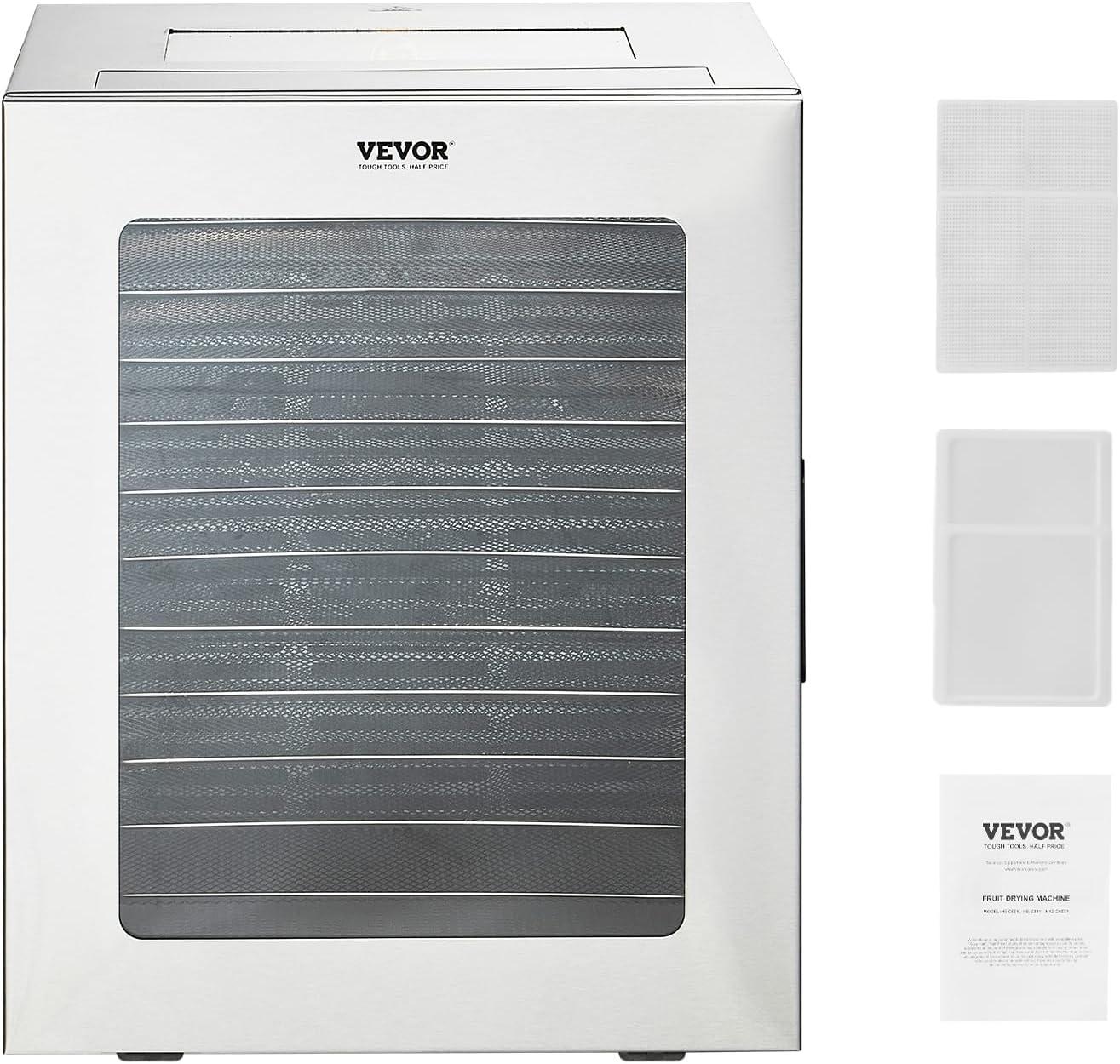 VEVOR Food Dehydrator, 12 Stainless Steel Trays Dehydrators Machine, 850W Food Dryer with Adjustable Temp & 24-Hour Timer, Dehydrator for Food and Jerky, Meat, Fruit, Vegetables, Herbs, Dog Treats