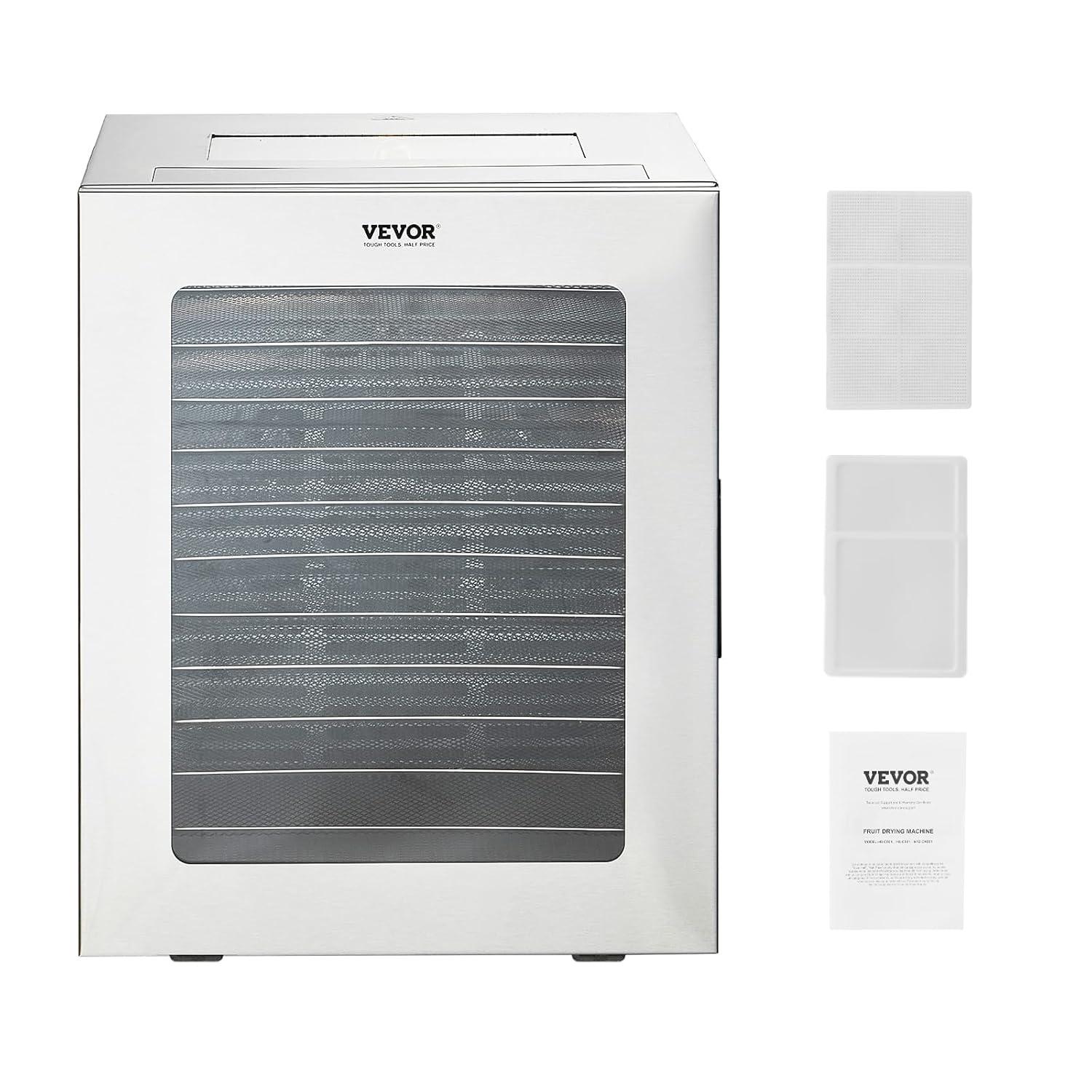 VEVOR Food Dehydrator, 12 Stainless Steel Trays Dehydrators Machine, 850W Food Dryer with Adjustable Temp & 24-Hour Timer, Dehydrator for Food and Jerky, Meat, Fruit, Vegetables, Herbs, Dog Treats