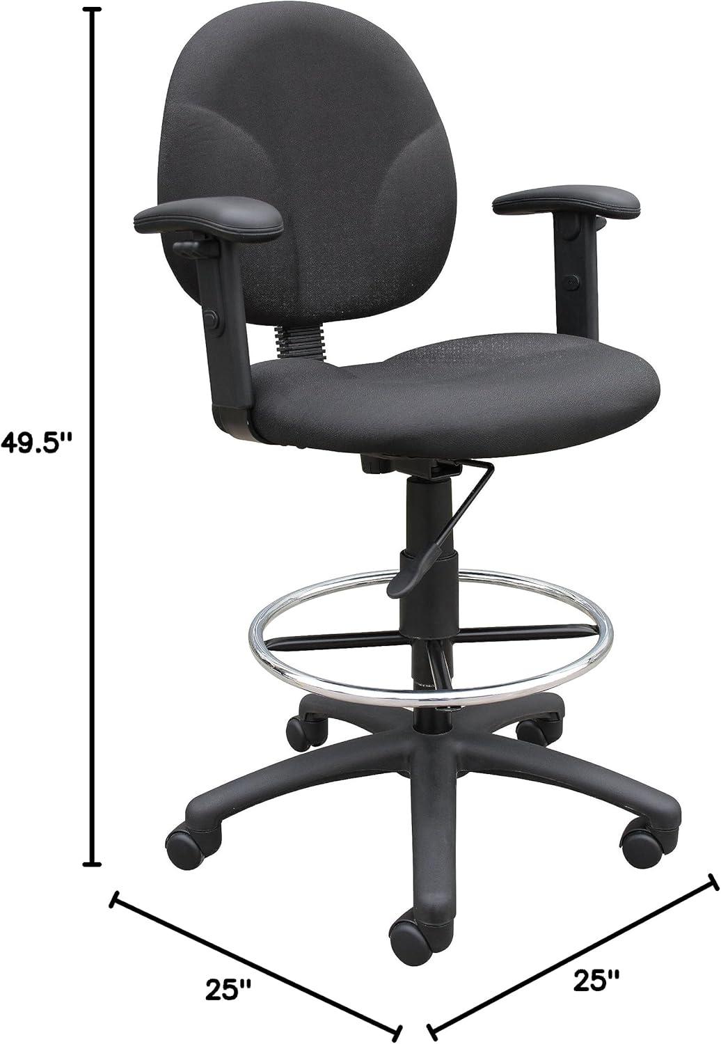 Drafting Stools with Adjustable Arms Black - Boss Office Products: Pneumatic Lift, 275lb Capacity, Nylon Base