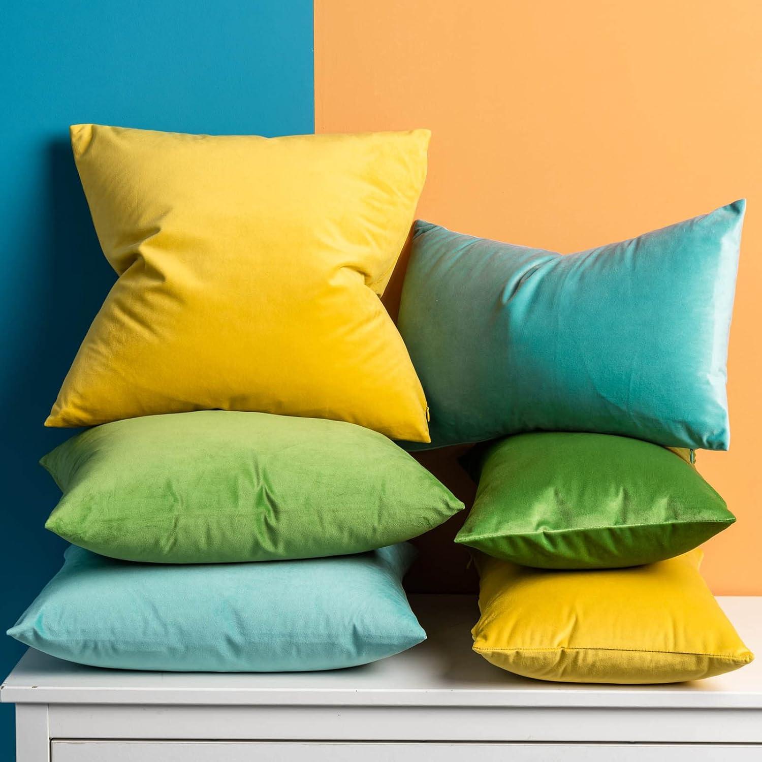 Deconovo Pack of 2 Velvet Pillow Covers Decorative Square Pillowcase Soft Solid Cushion Case for Home Decor Girl's Bedroom, Lemon Yellow, 26 x 26 inch